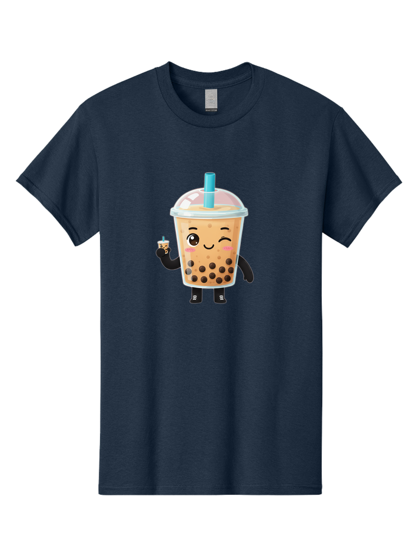 Boba-Character Men'S Graphic Tee, 100% Cotton, Comfortable Casual Summer Wear, Machine Washable, Boba Tea, Bubble Tea, Cute Character, Smiling Cup, Black Boba, Tea Drink, Beverage Character, Happy Face, Cartoon Style, Tea Lover Bac644