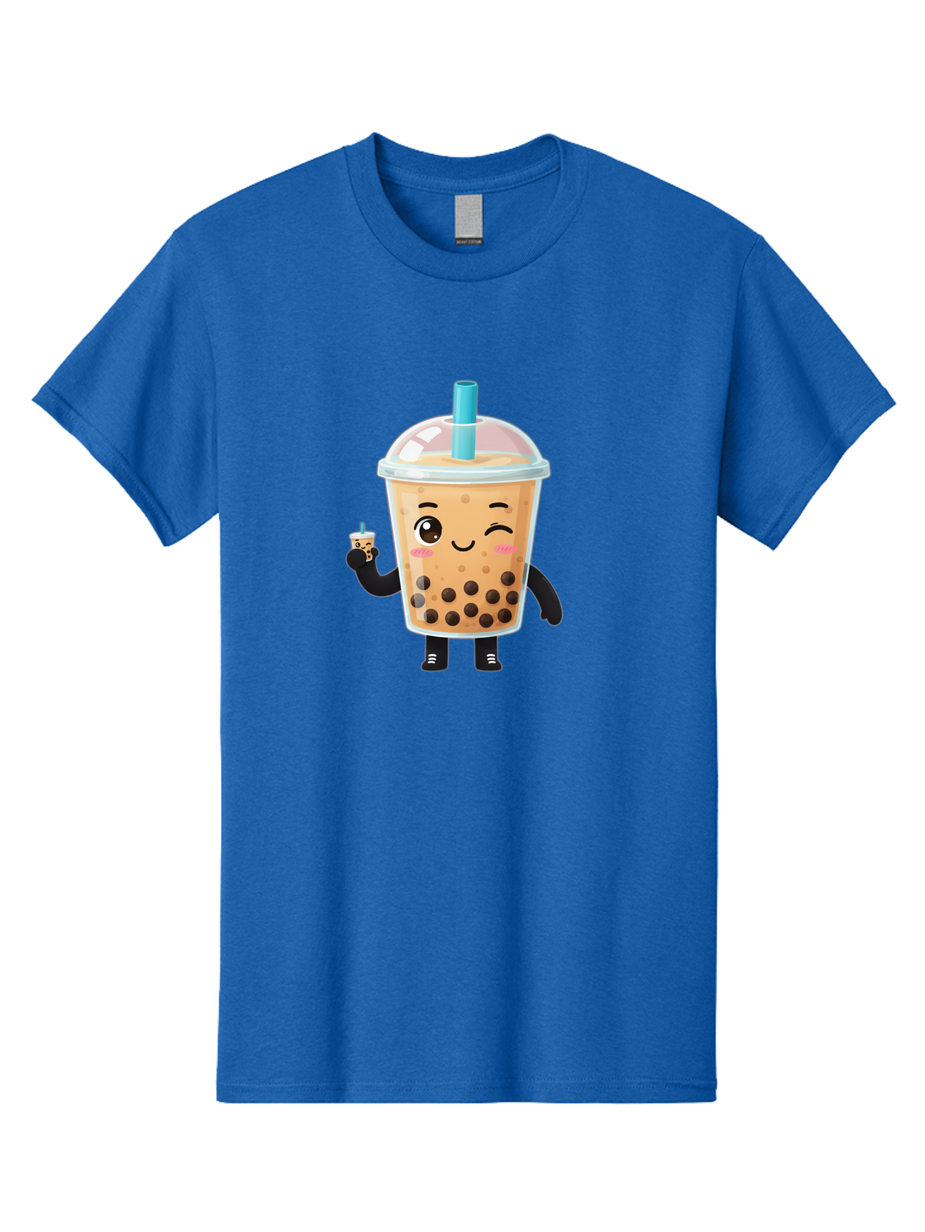 Boba-Character Men'S Graphic Tee, 100% Cotton, Comfortable Casual Summer Wear, Machine Washable, Boba Tea, Bubble Tea, Cute Character, Smiling Cup, Black Boba, Tea Drink, Beverage Character, Happy Face, Cartoon Style, Tea Lover Bac644