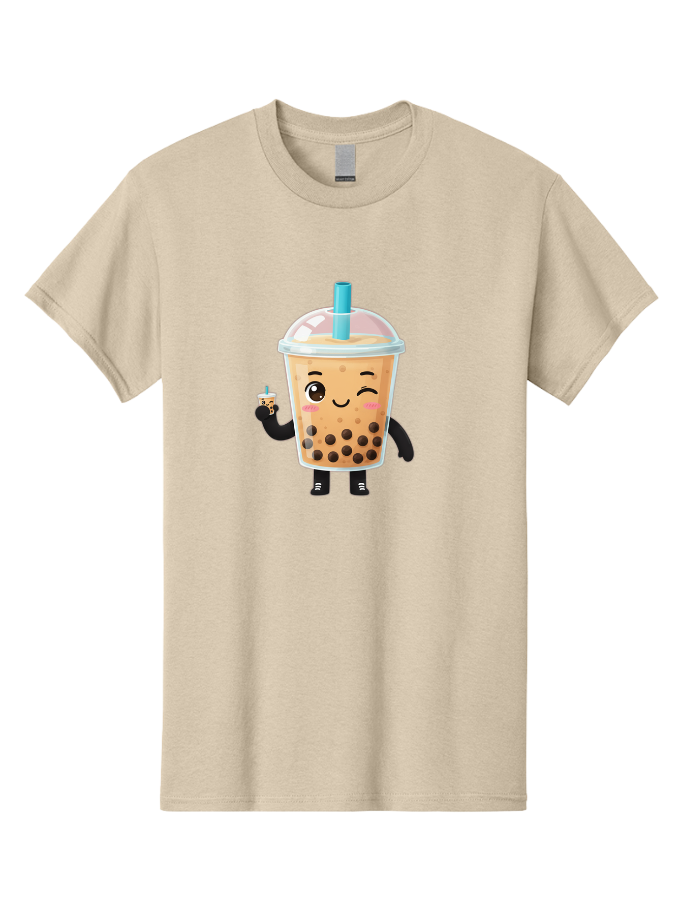 Boba-Character Men'S Graphic Tee, 100% Cotton, Comfortable Casual Summer Wear, Machine Washable, Boba Tea, Bubble Tea, Cute Character, Smiling Cup, Black Boba, Tea Drink, Beverage Character, Happy Face, Cartoon Style, Tea Lover Bac644