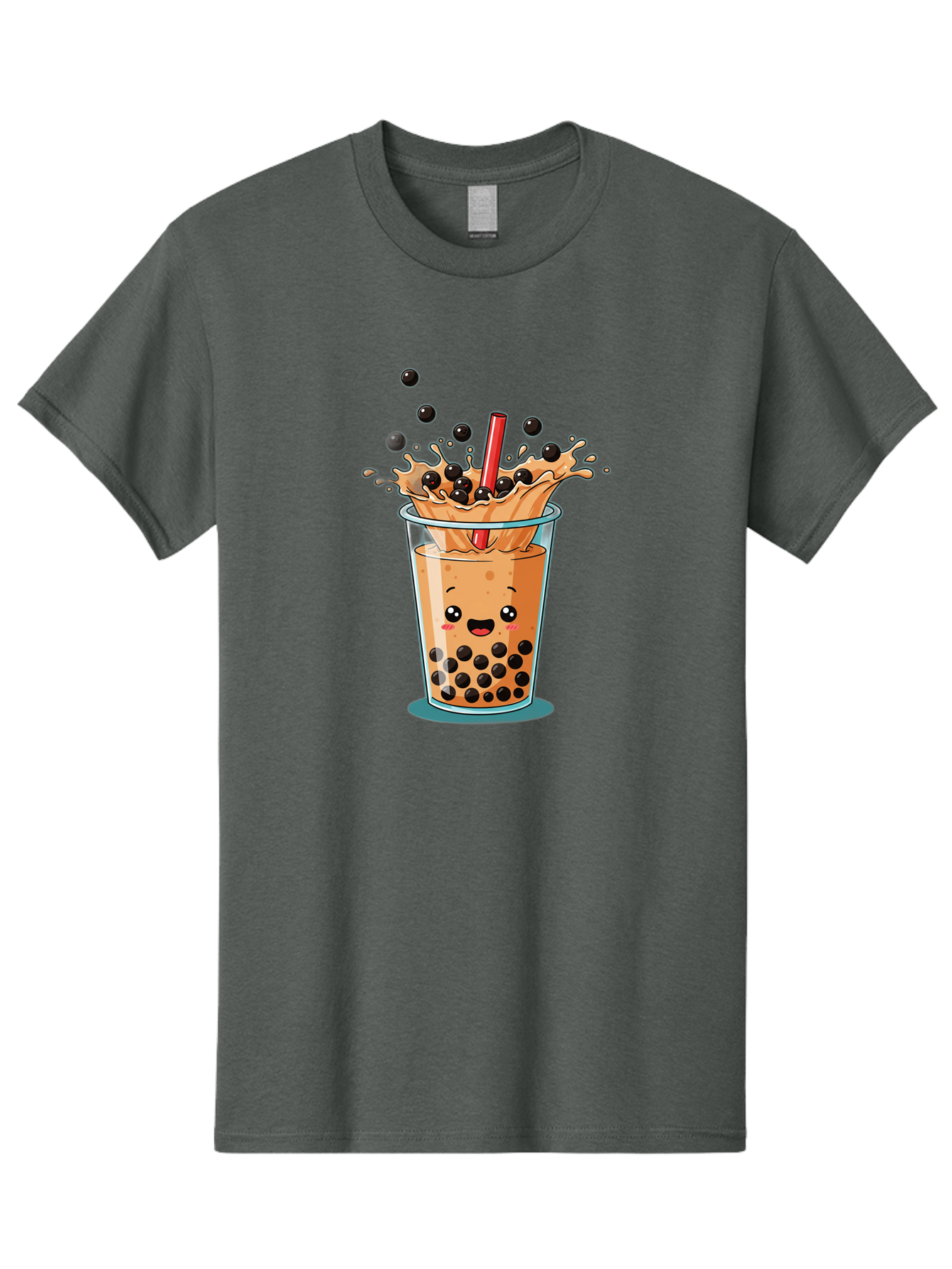 Boba-Drink Men'S Graphic Tee, 100% Cotton, Comfortable Casual Summer Wear, Machine Washable, Boba Tea, Milk Tea, Bubble Tea, Cartoon Illustration, Happy Face, Red Straw, Splashing Tapioca Pearls, Sweet Drink, Fun Beverage, Cute Design Bac646