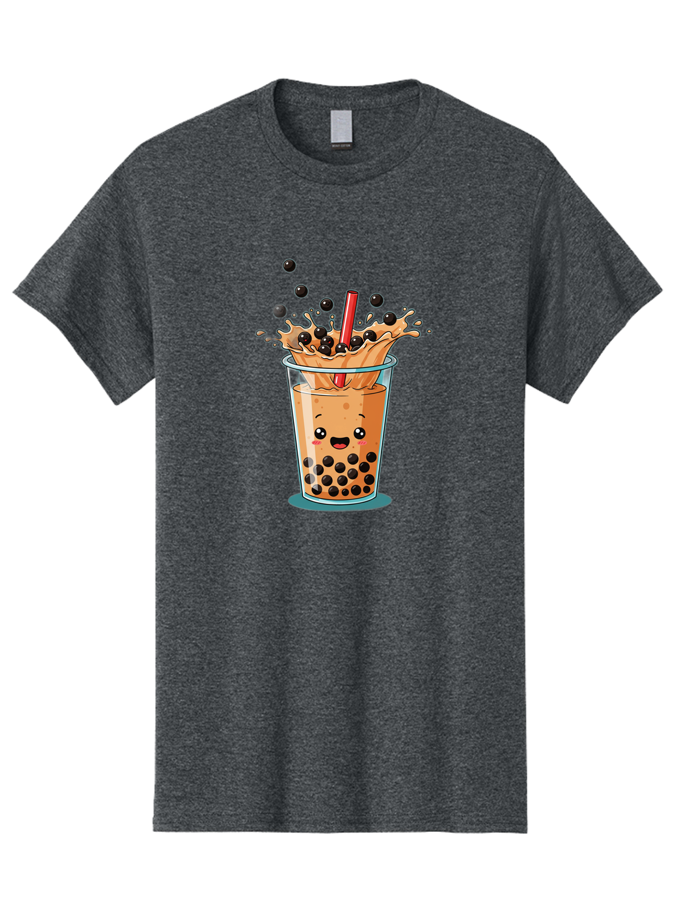 Boba-Drink Men'S Graphic Tee, 100% Cotton, Comfortable Casual Summer Wear, Machine Washable, Boba Tea, Milk Tea, Bubble Tea, Cartoon Illustration, Happy Face, Red Straw, Splashing Tapioca Pearls, Sweet Drink, Fun Beverage, Cute Design Bac646