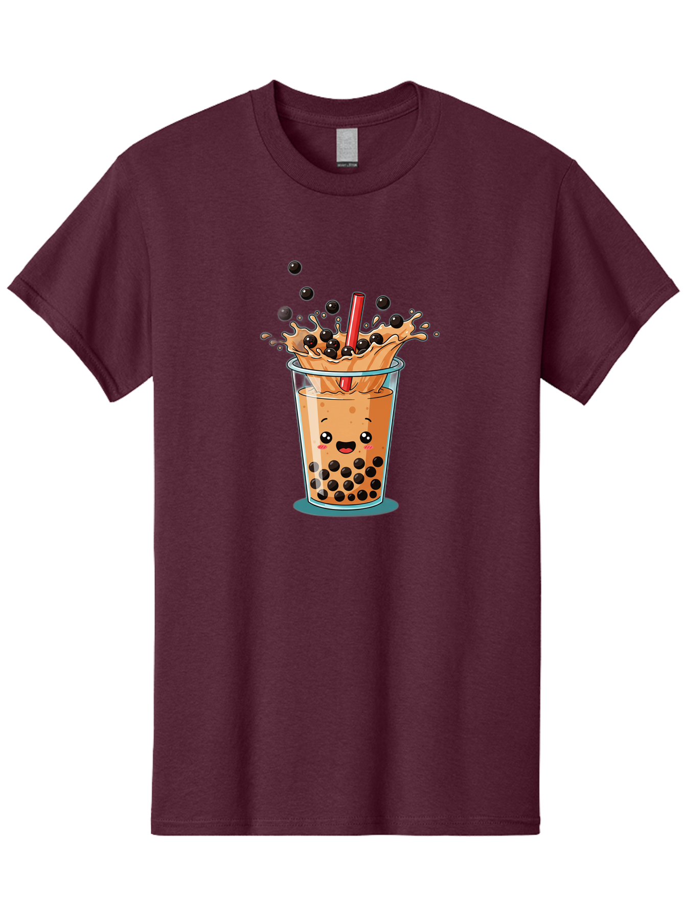 Boba-Drink Men'S Graphic Tee, 100% Cotton, Comfortable Casual Summer Wear, Machine Washable, Boba Tea, Milk Tea, Bubble Tea, Cartoon Illustration, Happy Face, Red Straw, Splashing Tapioca Pearls, Sweet Drink, Fun Beverage, Cute Design Bac646