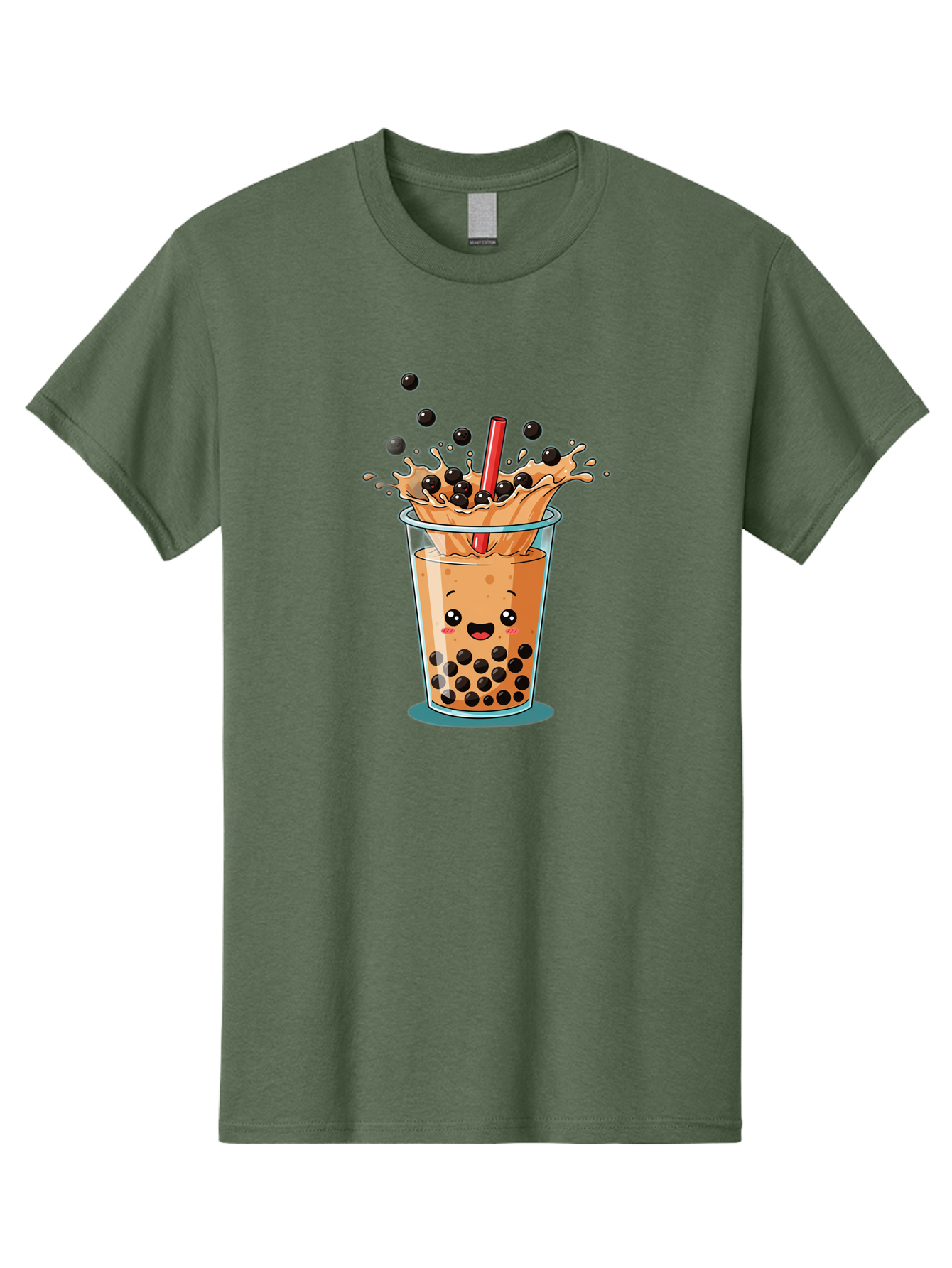 Boba-Drink Men'S Graphic Tee, 100% Cotton, Comfortable Casual Summer Wear, Machine Washable, Boba Tea, Milk Tea, Bubble Tea, Cartoon Illustration, Happy Face, Red Straw, Splashing Tapioca Pearls, Sweet Drink, Fun Beverage, Cute Design Bac646