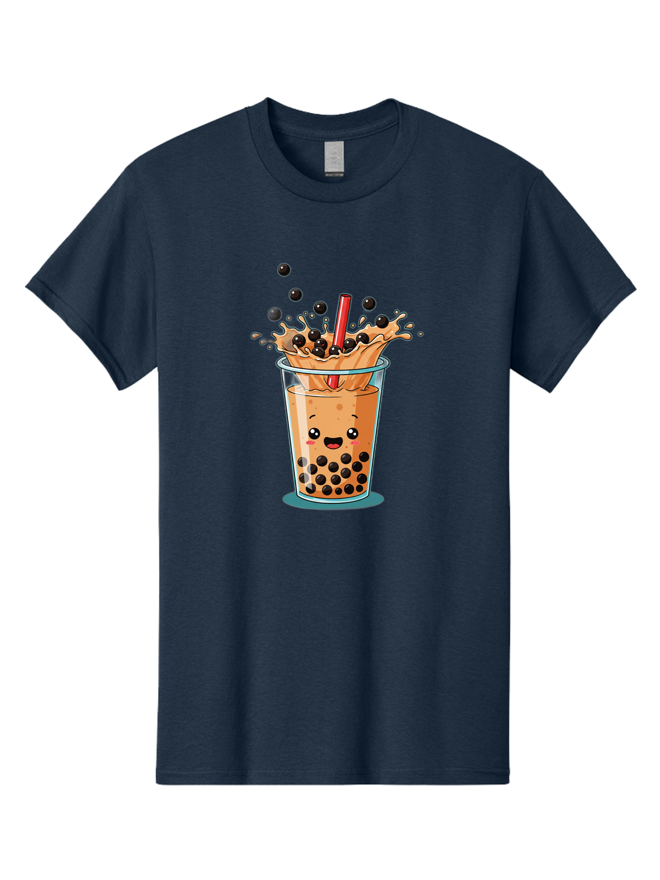 Boba-Drink Men'S Graphic Tee, 100% Cotton, Comfortable Casual Summer Wear, Machine Washable, Boba Tea, Milk Tea, Bubble Tea, Cartoon Illustration, Happy Face, Red Straw, Splashing Tapioca Pearls, Sweet Drink, Fun Beverage, Cute Design Bac646