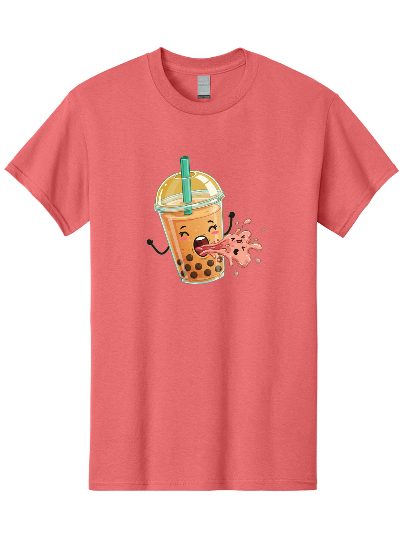 Boba-Face Men'S Graphic Tee, 100% Cotton, Comfortable Casual Summer Wear, Machine Washable, Cartoon Bubble Tea, Boba Drink, Spitting Tea, Cute Character, Funny Illustration, Kawaii Art, Tea Lover, Bubble Tea Lover, Straw, Boba, Milk Tea Bac647