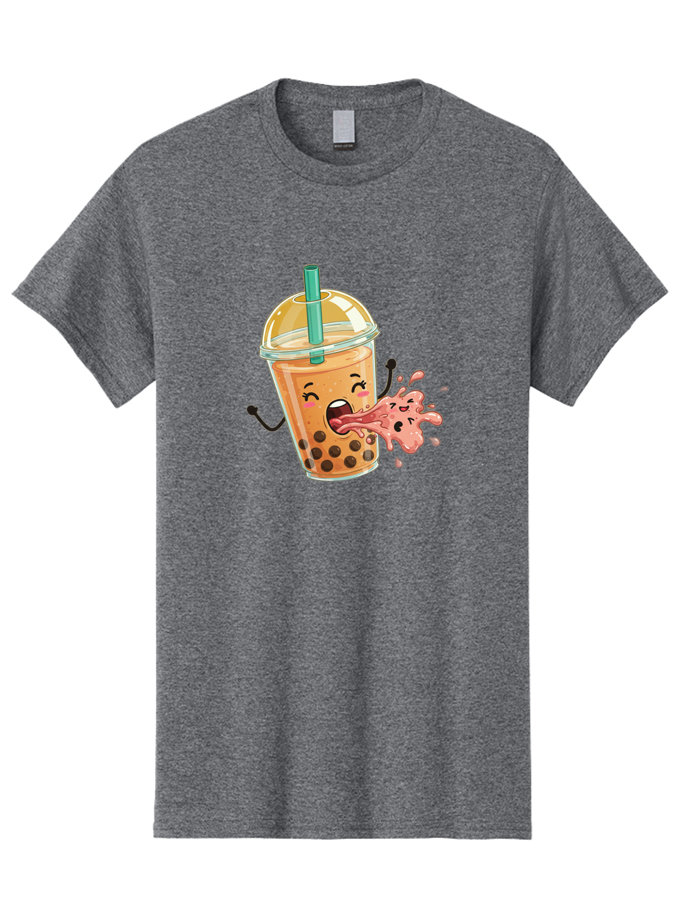 Boba-Face Men'S Graphic Tee, 100% Cotton, Comfortable Casual Summer Wear, Machine Washable, Cartoon Bubble Tea, Boba Drink, Spitting Tea, Cute Character, Funny Illustration, Kawaii Art, Tea Lover, Bubble Tea Lover, Straw, Boba, Milk Tea Bac647