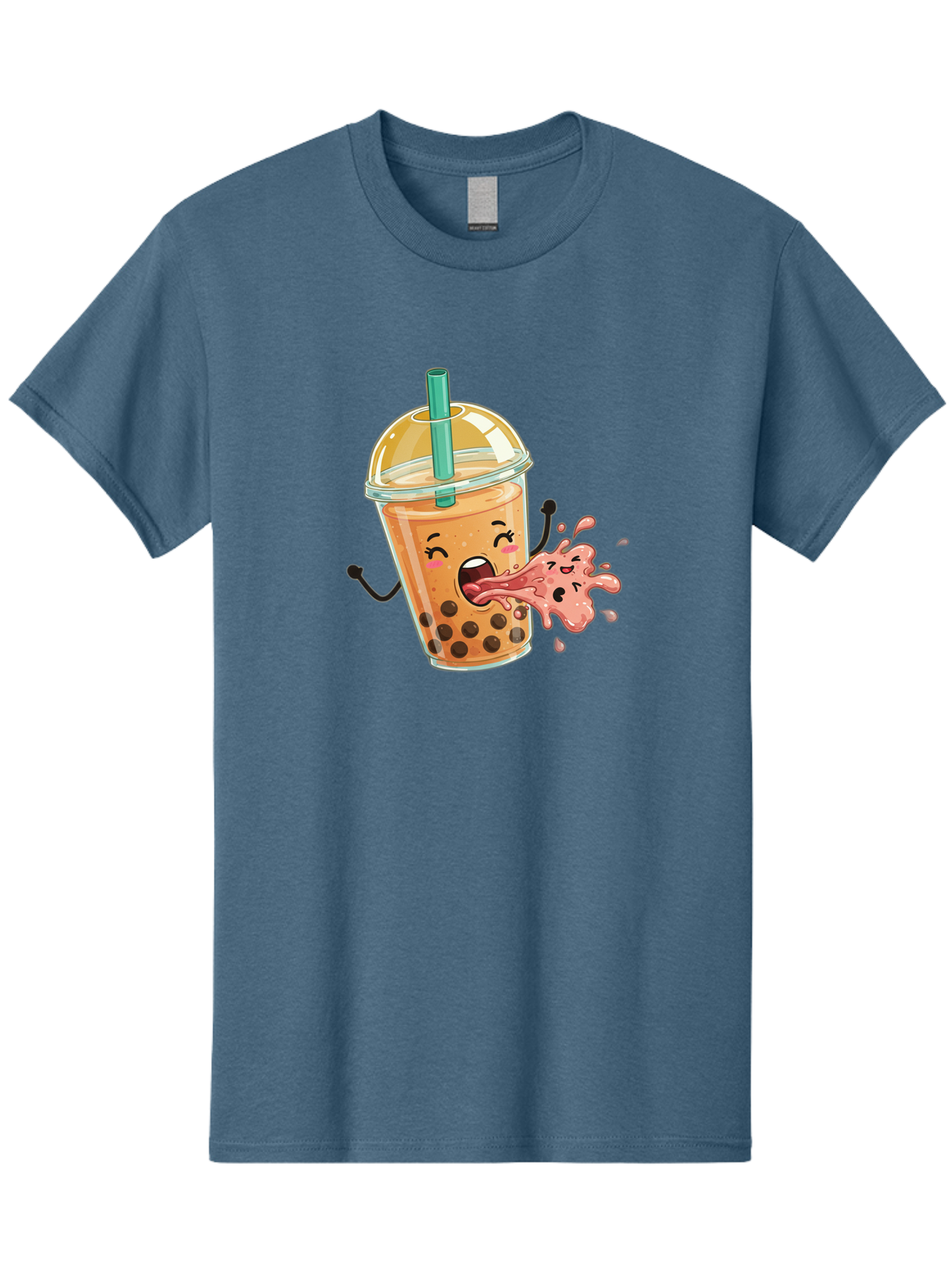 Boba-Face Men'S Graphic Tee, 100% Cotton, Comfortable Casual Summer Wear, Machine Washable, Cartoon Bubble Tea, Boba Drink, Spitting Tea, Cute Character, Funny Illustration, Kawaii Art, Tea Lover, Bubble Tea Lover, Straw, Boba, Milk Tea Bac647