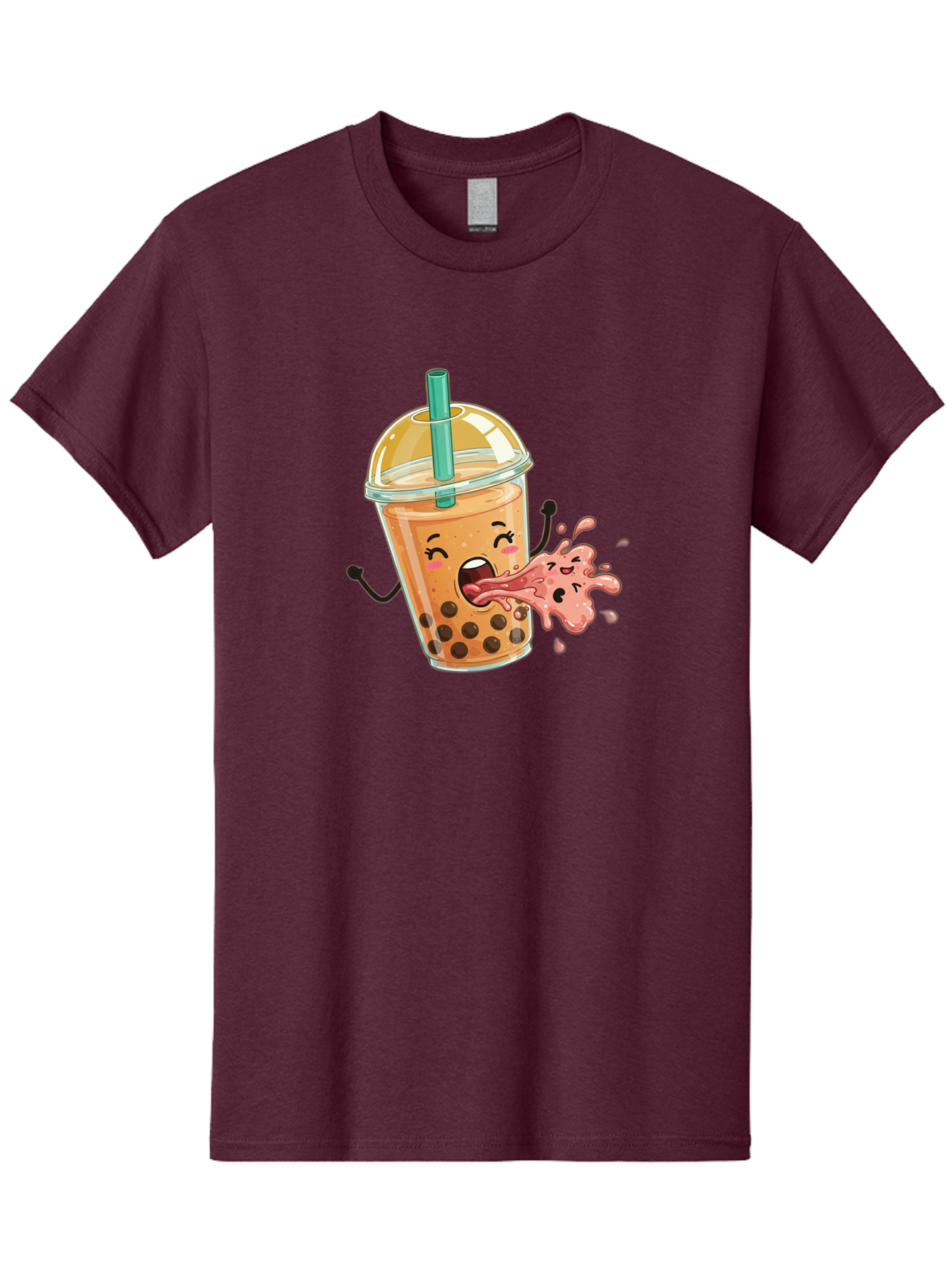 Boba-Face Men'S Graphic Tee, 100% Cotton, Comfortable Casual Summer Wear, Machine Washable, Cartoon Bubble Tea, Boba Drink, Spitting Tea, Cute Character, Funny Illustration, Kawaii Art, Tea Lover, Bubble Tea Lover, Straw, Boba, Milk Tea Bac647