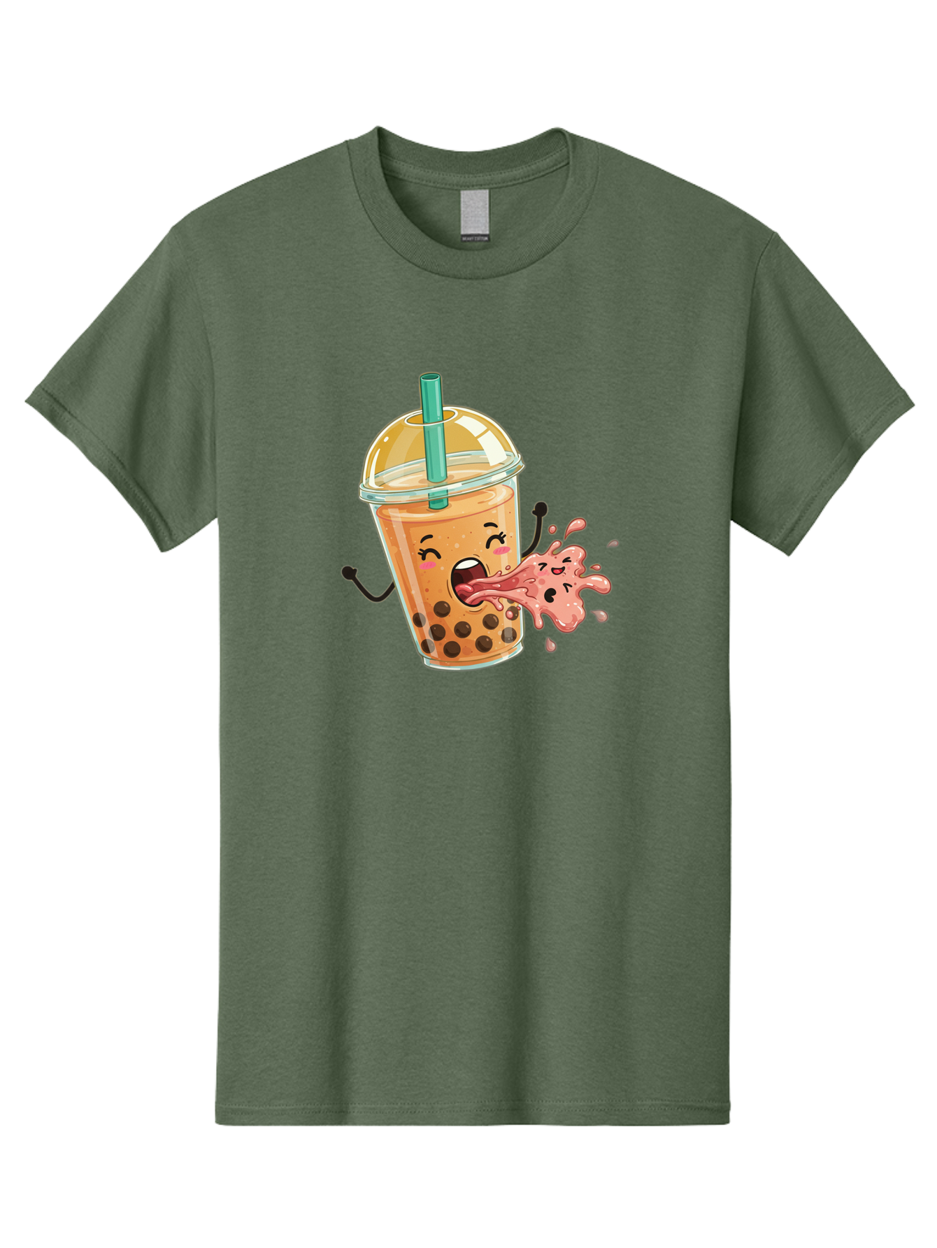 Boba-Face Men'S Graphic Tee, 100% Cotton, Comfortable Casual Summer Wear, Machine Washable, Cartoon Bubble Tea, Boba Drink, Spitting Tea, Cute Character, Funny Illustration, Kawaii Art, Tea Lover, Bubble Tea Lover, Straw, Boba, Milk Tea Bac647