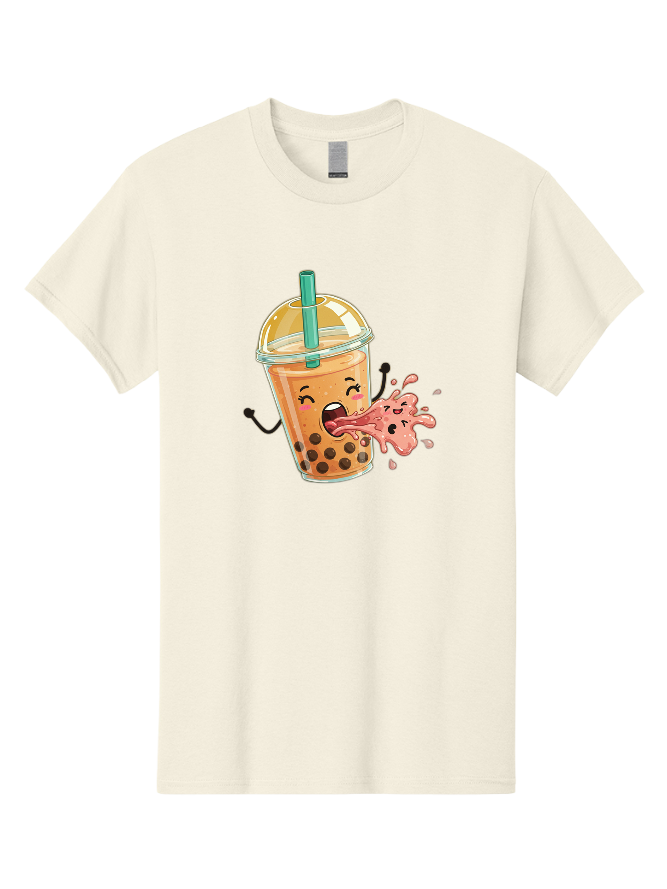 Boba-Face Men'S Graphic Tee, 100% Cotton, Comfortable Casual Summer Wear, Machine Washable, Cartoon Bubble Tea, Boba Drink, Spitting Tea, Cute Character, Funny Illustration, Kawaii Art, Tea Lover, Bubble Tea Lover, Straw, Boba, Milk Tea Bac647