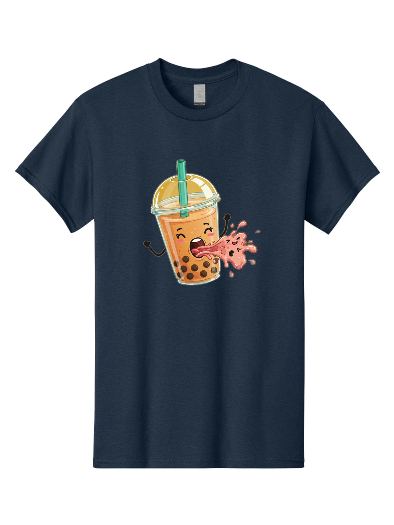 Boba-Face Men'S Graphic Tee, 100% Cotton, Comfortable Casual Summer Wear, Machine Washable, Cartoon Bubble Tea, Boba Drink, Spitting Tea, Cute Character, Funny Illustration, Kawaii Art, Tea Lover, Bubble Tea Lover, Straw, Boba, Milk Tea Bac647