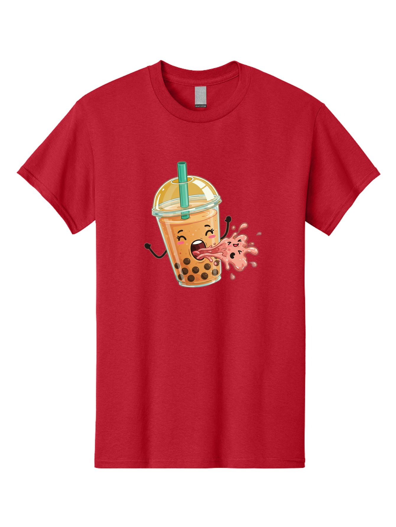 Boba-Face Men'S Graphic Tee, 100% Cotton, Comfortable Casual Summer Wear, Machine Washable, Cartoon Bubble Tea, Boba Drink, Spitting Tea, Cute Character, Funny Illustration, Kawaii Art, Tea Lover, Bubble Tea Lover, Straw, Boba, Milk Tea Bac647