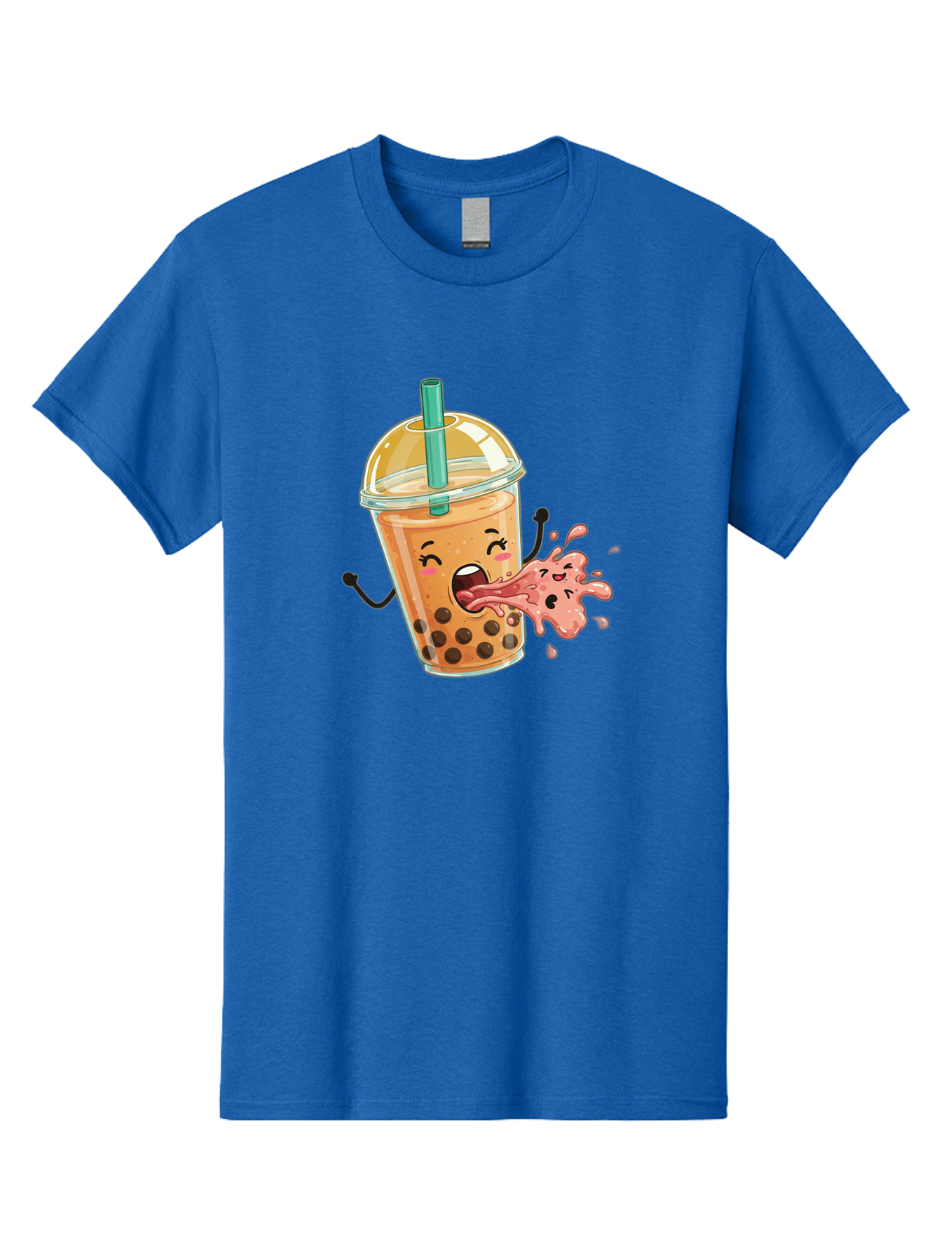 Boba-Face Men'S Graphic Tee, 100% Cotton, Comfortable Casual Summer Wear, Machine Washable, Cartoon Bubble Tea, Boba Drink, Spitting Tea, Cute Character, Funny Illustration, Kawaii Art, Tea Lover, Bubble Tea Lover, Straw, Boba, Milk Tea Bac647