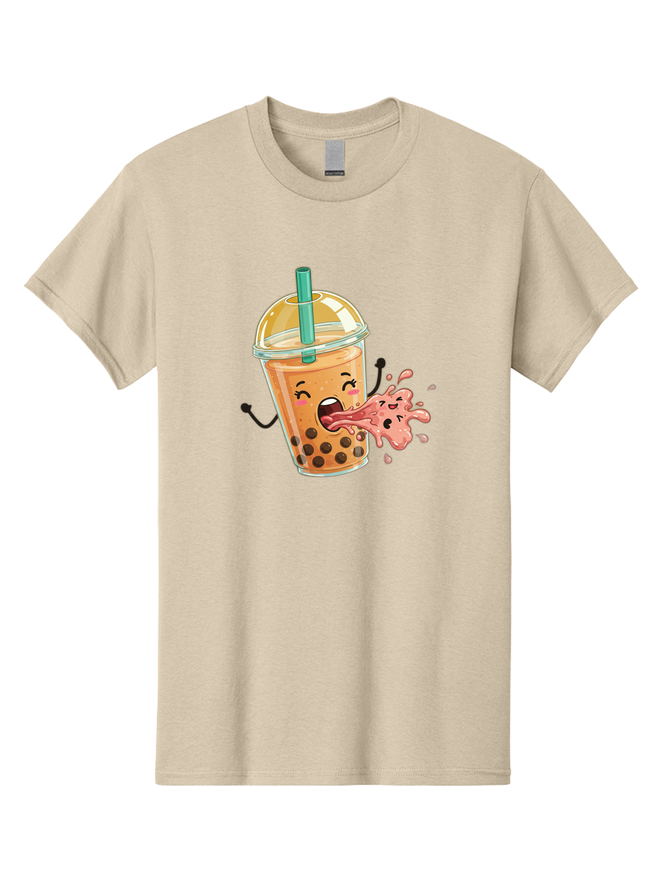 Boba-Face Men'S Graphic Tee, 100% Cotton, Comfortable Casual Summer Wear, Machine Washable, Cartoon Bubble Tea, Boba Drink, Spitting Tea, Cute Character, Funny Illustration, Kawaii Art, Tea Lover, Bubble Tea Lover, Straw, Boba, Milk Tea Bac647