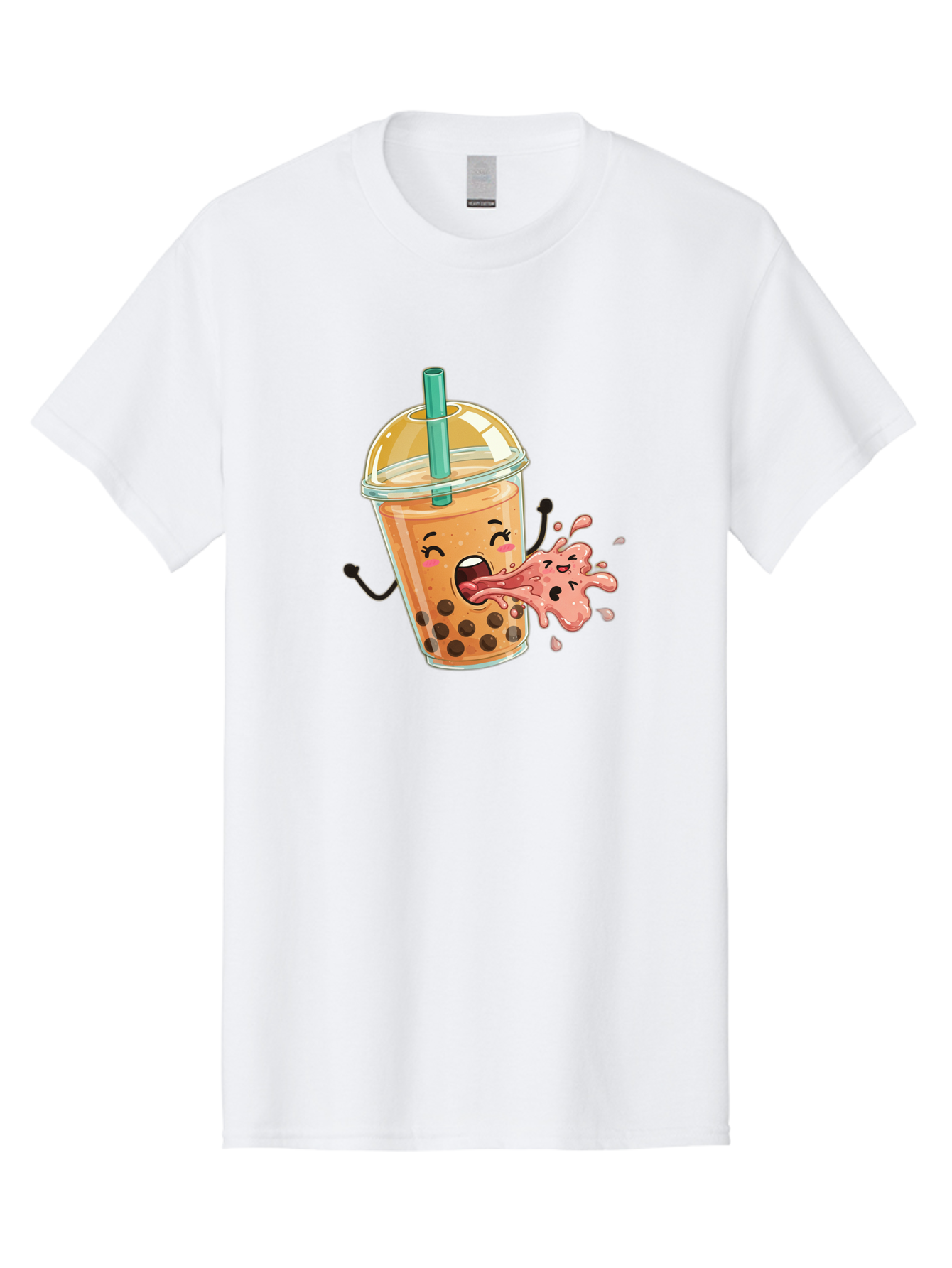 Boba-Face Men'S Graphic Tee, 100% Cotton, Comfortable Casual Summer Wear, Machine Washable, Cartoon Bubble Tea, Boba Drink, Spitting Tea, Cute Character, Funny Illustration, Kawaii Art, Tea Lover, Bubble Tea Lover, Straw, Boba, Milk Tea Bac647