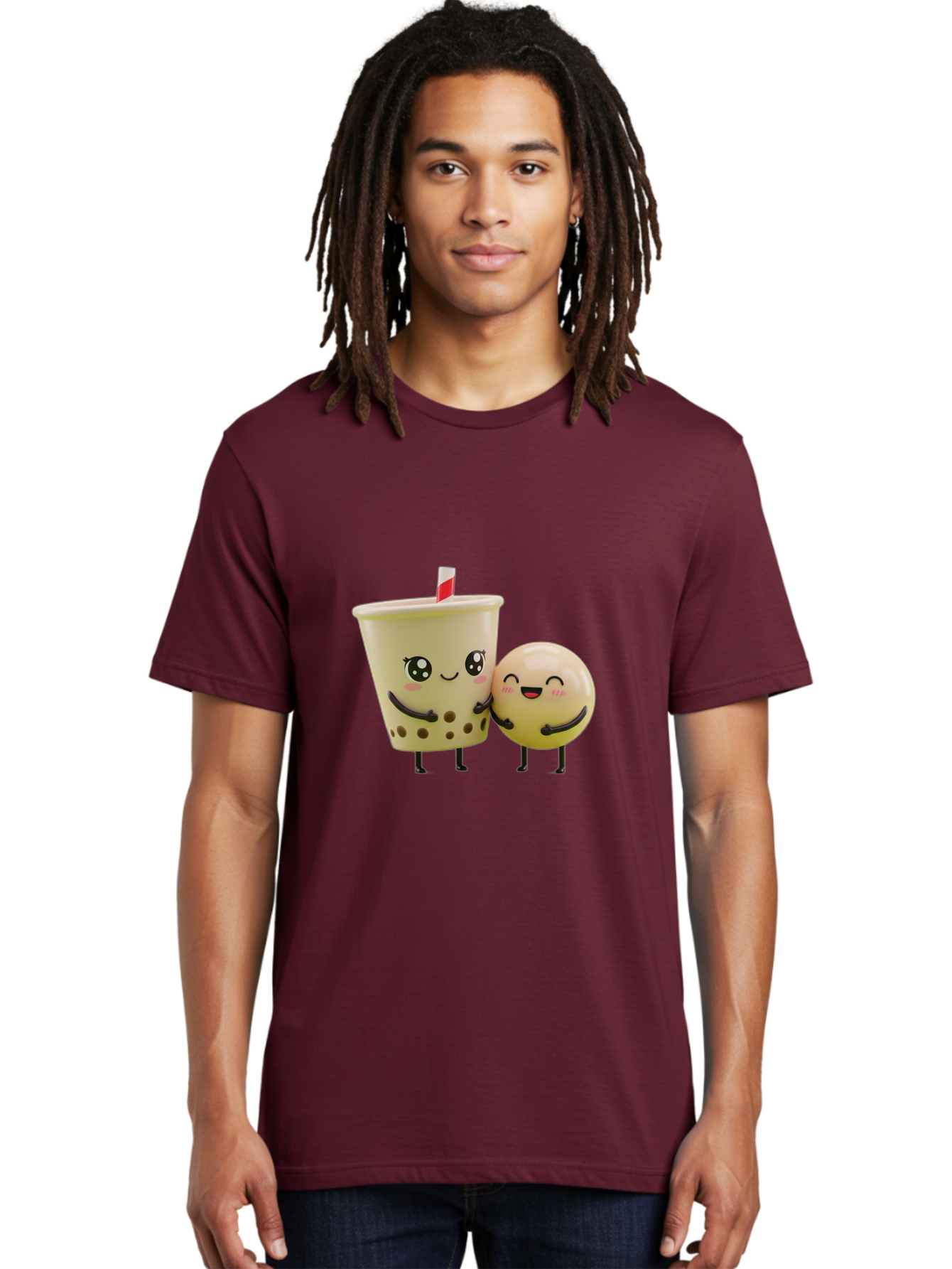 Boba-Friends Men'S Graphic Tee, 100% Cotton, Comfortable Casual Summer Wear, Machine Washable, Boba Tea, Milk Tea, Cartoon Characters, Smiling Faces, Happy Boba, Tea Lovers, Bubble Tea, Cute Illustrations, Friendly Duo, Bubble Tea Culture, Bac648