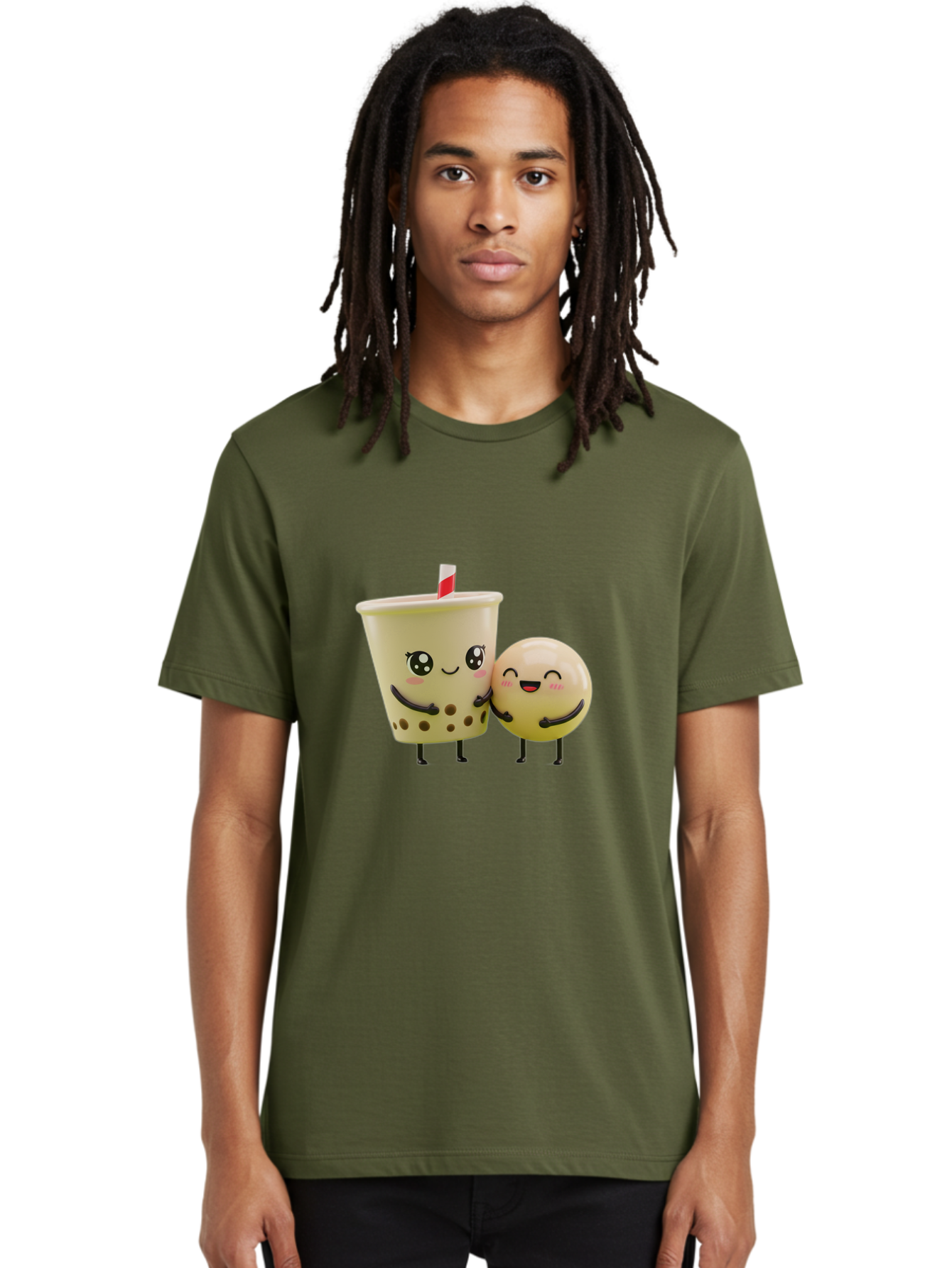 Boba-Friends Men'S Graphic Tee, 100% Cotton, Comfortable Casual Summer Wear, Machine Washable, Boba Tea, Milk Tea, Cartoon Characters, Smiling Faces, Happy Boba, Tea Lovers, Bubble Tea, Cute Illustrations, Friendly Duo, Bubble Tea Culture, Bac648