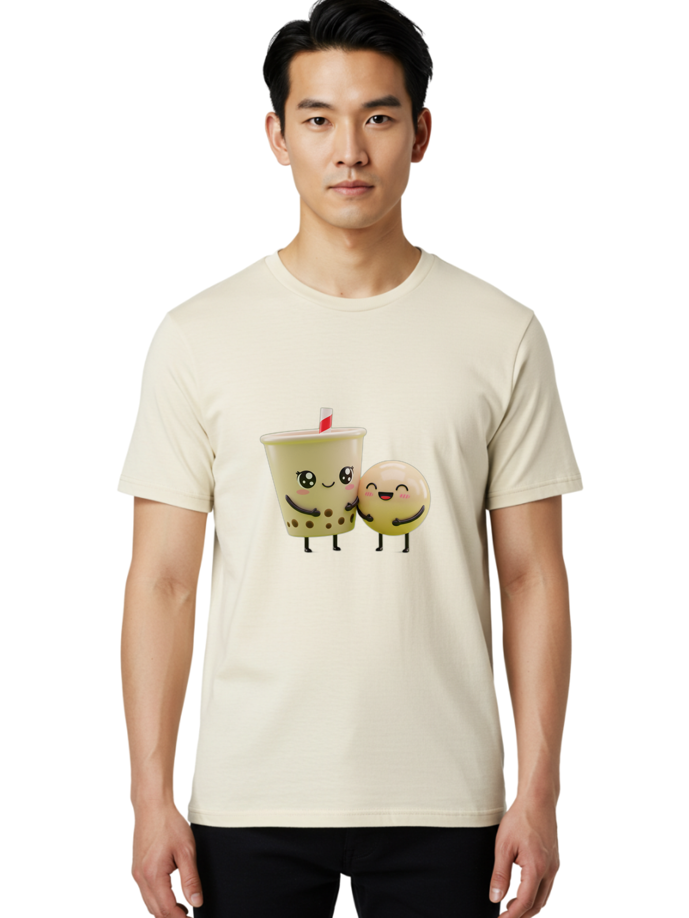 Boba-Friends Men'S Graphic Tee, 100% Cotton, Comfortable Casual Summer Wear, Machine Washable, Boba Tea, Milk Tea, Cartoon Characters, Smiling Faces, Happy Boba, Tea Lovers, Bubble Tea, Cute Illustrations, Friendly Duo, Bubble Tea Culture, Bac648
