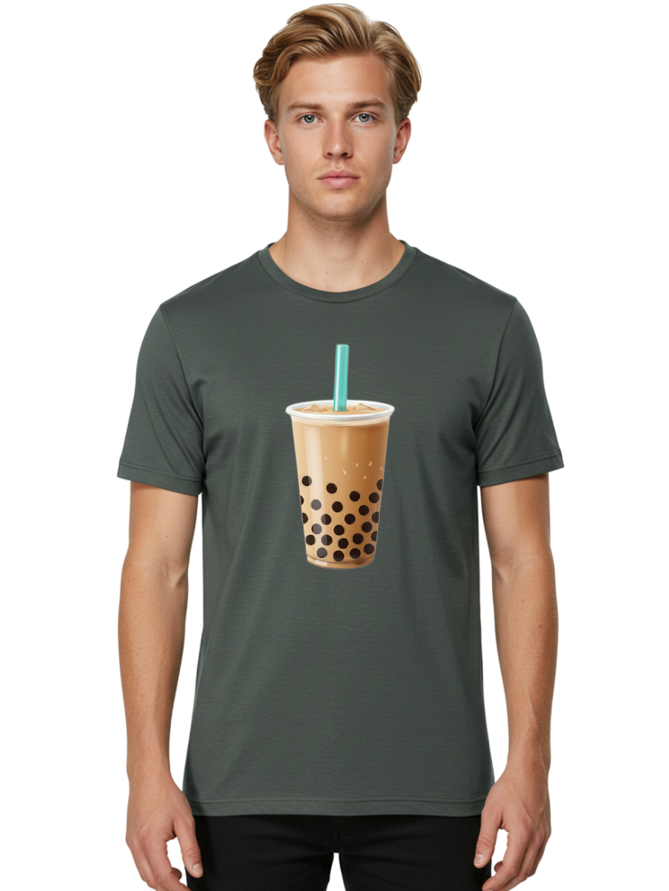 Boba-Milk-Tea Men'S Graphic Tee, 100% Cotton, Comfortable Casual Summer Wear, Machine Washable, Boba Tea, Bubble Milk Tea, Milk Tea, Tapioca Pearls, Iced Tea, Cold Brew, Refreshing Drink, Trendy Beverage, Blue Straw Bac649