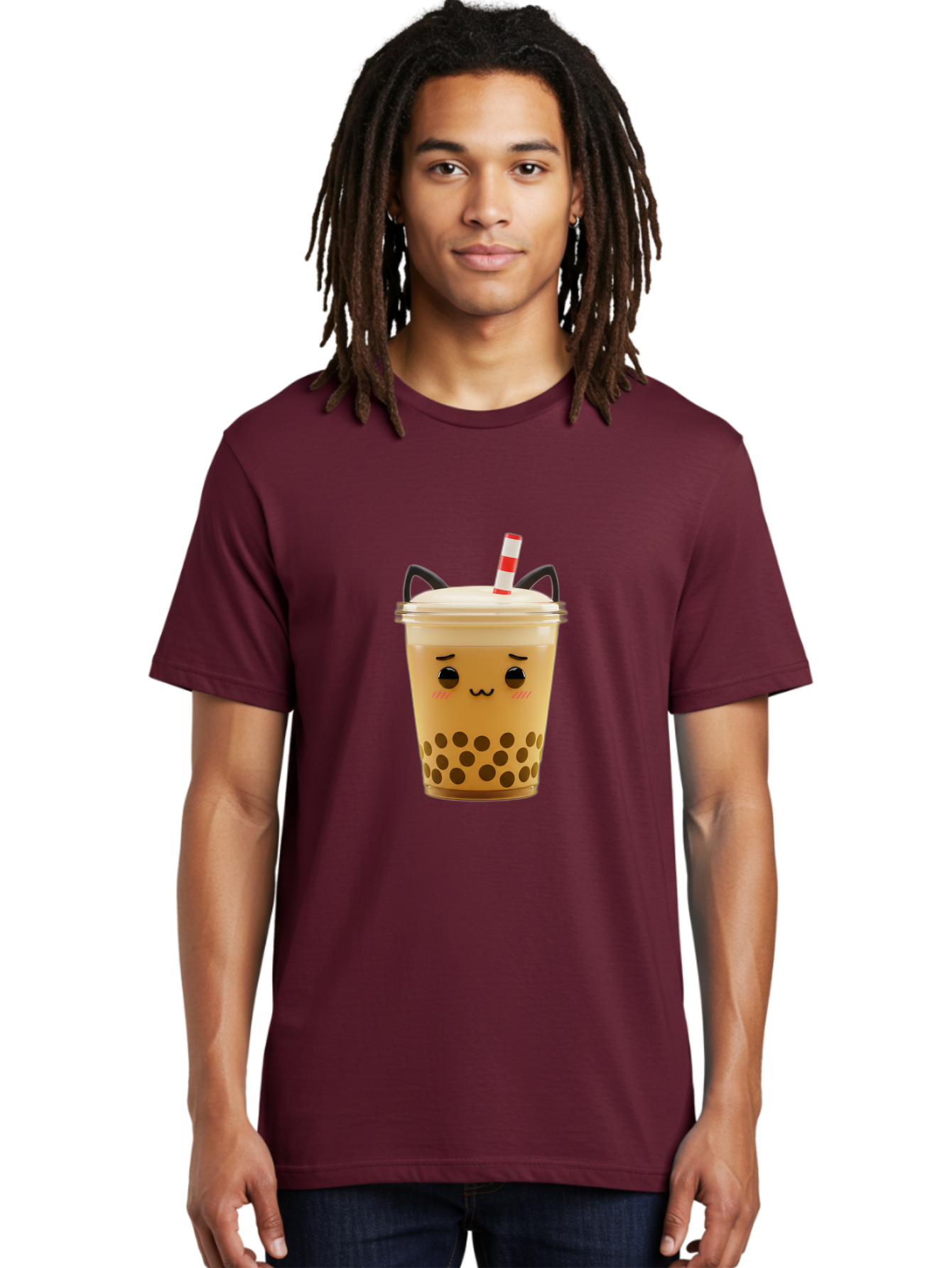 Boba-Tea-1 Men'S Graphic Tee, 100% Cotton, Comfortable Casual Summer Wear, Machine Washable, Cute Boba Tea, Kawaii Drink, Bubble Tea, Cartoon Character, Happy Face, Adorable Design, Sweet Treat, Creamy Texture, Tapioca Pearls, Fun Beverage, Bac650