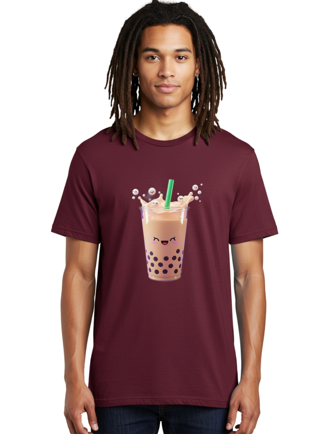Boba-Tea-10 Men'S Graphic Tee, 100% Cotton, Comfortable Casual Summer Wear, Machine Washable, Milk Tea, Bubble Tea, Boba Drink, Kawaii, Cute, Cartoon Style, Milkshake, Tapioca Pearls Bac651
