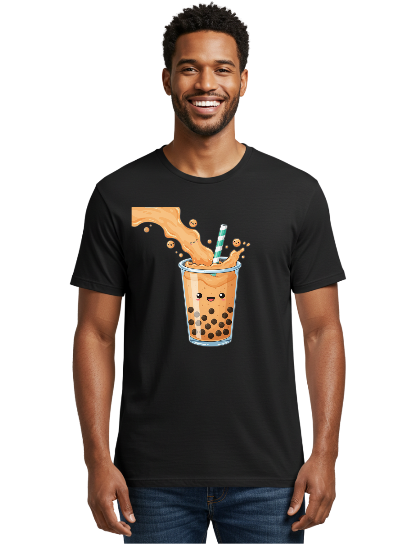 Boba-Tea-11 Men'S Graphic Tee, 100% Cotton, Comfortable Casual Summer Wear, Machine Washable, Boba Tea, Milk Tea, Bubble Tea, Tapioca Pearls, Cartoon Illustration, Refreshing Drink, Tea Time, Kawaii Culture, Fun Beverage Bac652
