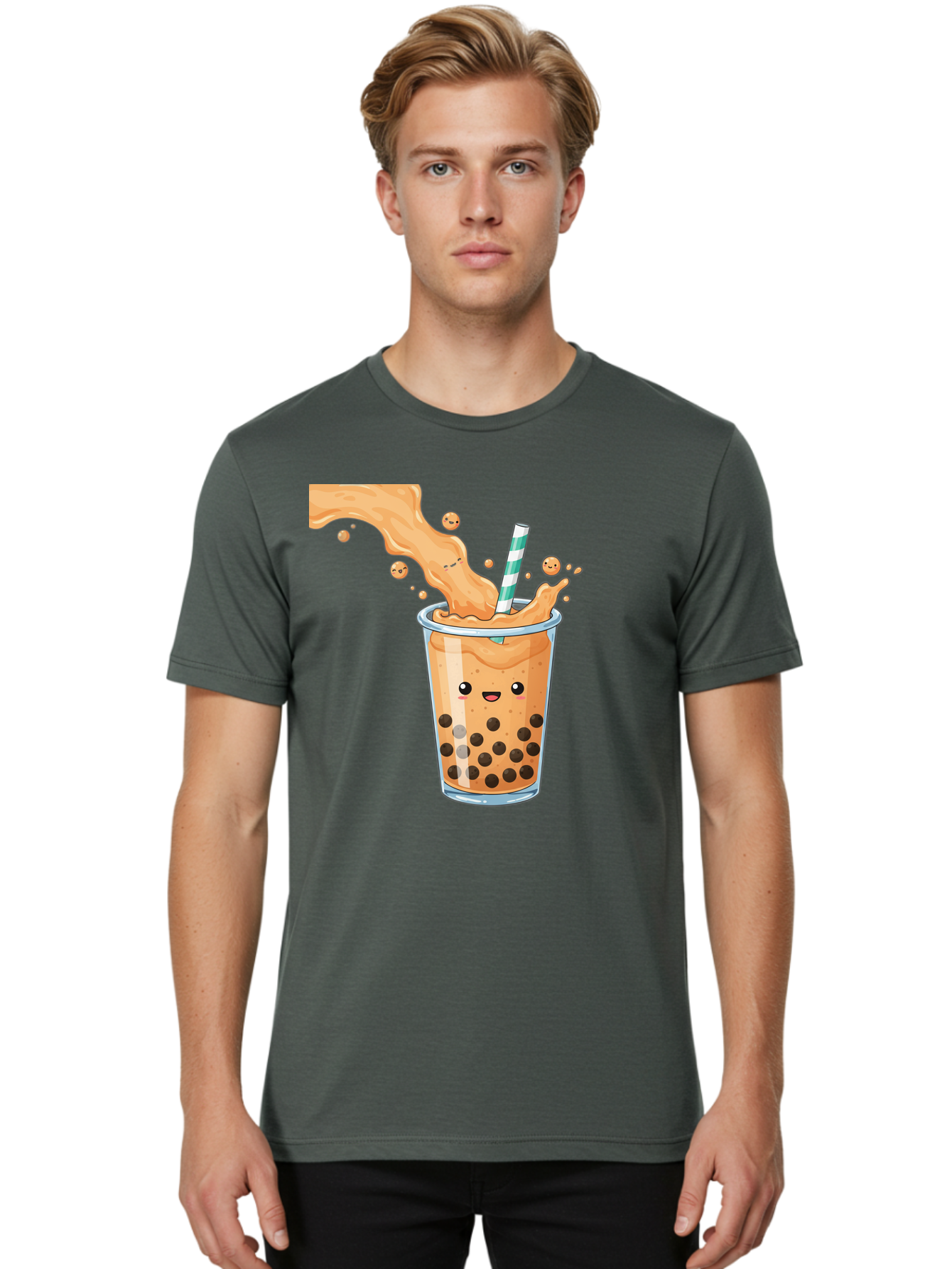 Boba-Tea-11 Men'S Graphic Tee, 100% Cotton, Comfortable Casual Summer Wear, Machine Washable, Boba Tea, Milk Tea, Bubble Tea, Tapioca Pearls, Cartoon Illustration, Refreshing Drink, Tea Time, Kawaii Culture, Fun Beverage Bac652