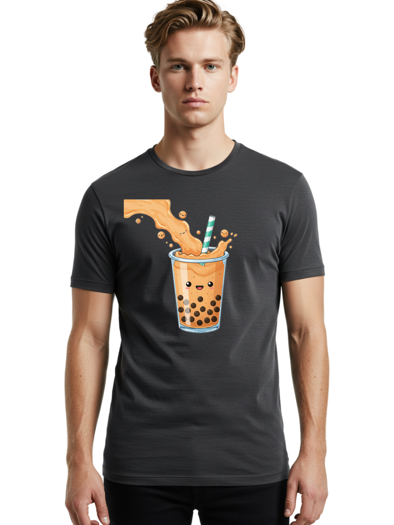 Boba-Tea-11 Men'S Graphic Tee, 100% Cotton, Comfortable Casual Summer Wear, Machine Washable, Boba Tea, Milk Tea, Bubble Tea, Tapioca Pearls, Cartoon Illustration, Refreshing Drink, Tea Time, Kawaii Culture, Fun Beverage Bac652