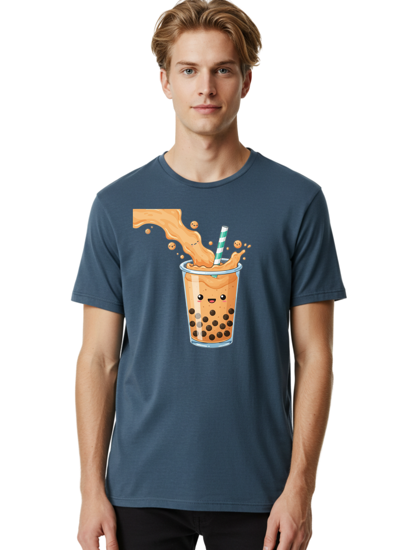 Boba-Tea-11 Men'S Graphic Tee, 100% Cotton, Comfortable Casual Summer Wear, Machine Washable, Boba Tea, Milk Tea, Bubble Tea, Tapioca Pearls, Cartoon Illustration, Refreshing Drink, Tea Time, Kawaii Culture, Fun Beverage Bac652