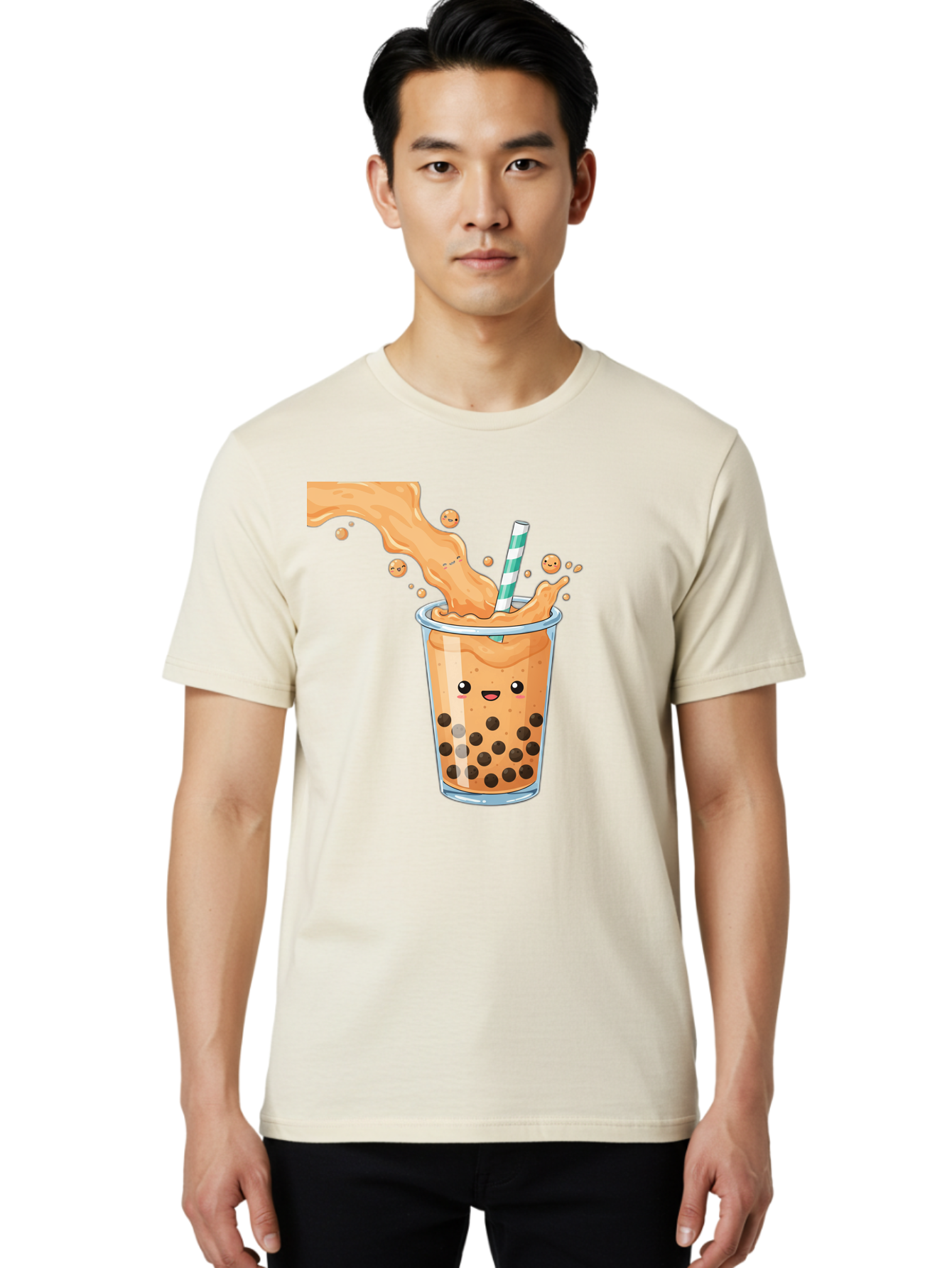 Boba-Tea-11 Men'S Graphic Tee, 100% Cotton, Comfortable Casual Summer Wear, Machine Washable, Boba Tea, Milk Tea, Bubble Tea, Tapioca Pearls, Cartoon Illustration, Refreshing Drink, Tea Time, Kawaii Culture, Fun Beverage Bac652