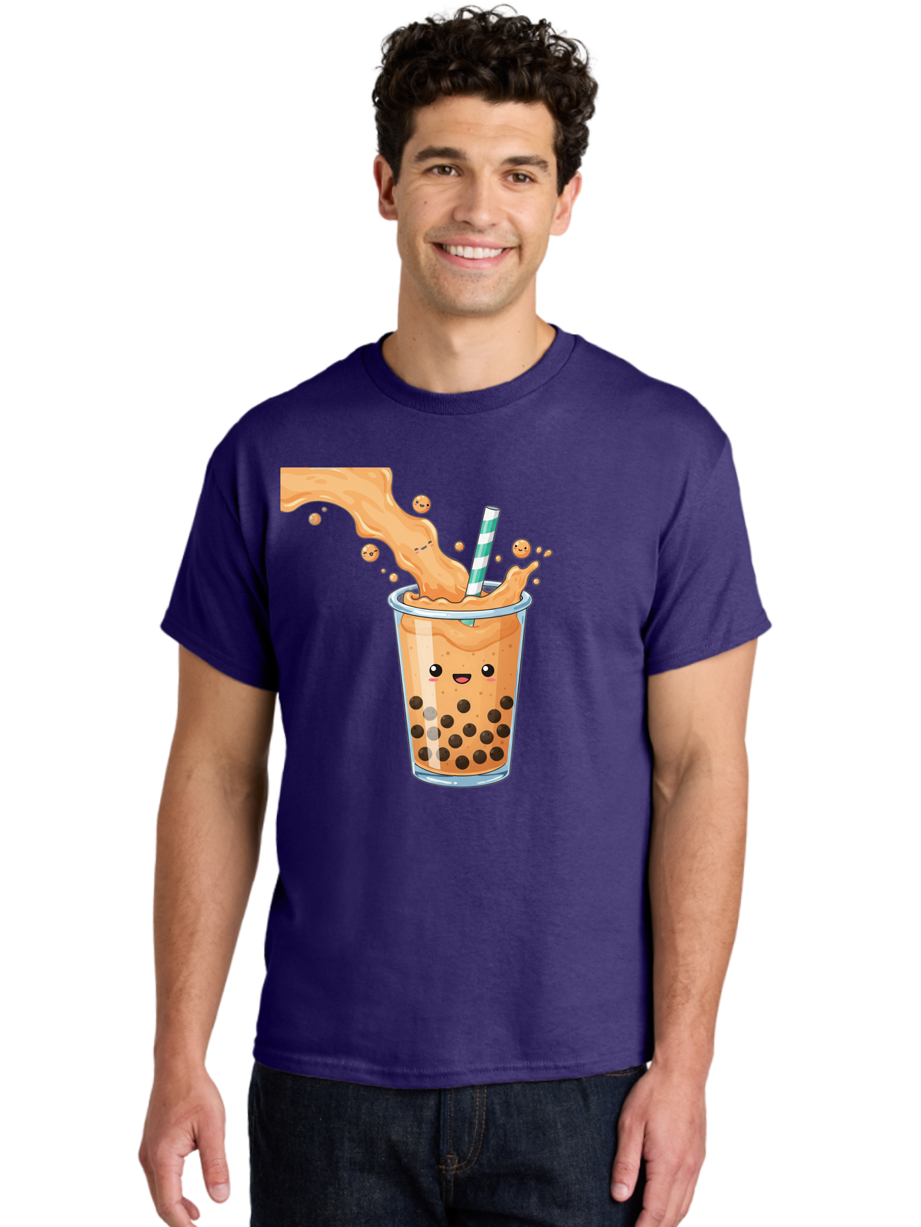 Boba-Tea-11 Men'S Graphic Tee, 100% Cotton, Comfortable Casual Summer Wear, Machine Washable, Boba Tea, Milk Tea, Bubble Tea, Tapioca Pearls, Cartoon Illustration, Refreshing Drink, Tea Time, Kawaii Culture, Fun Beverage Bac652