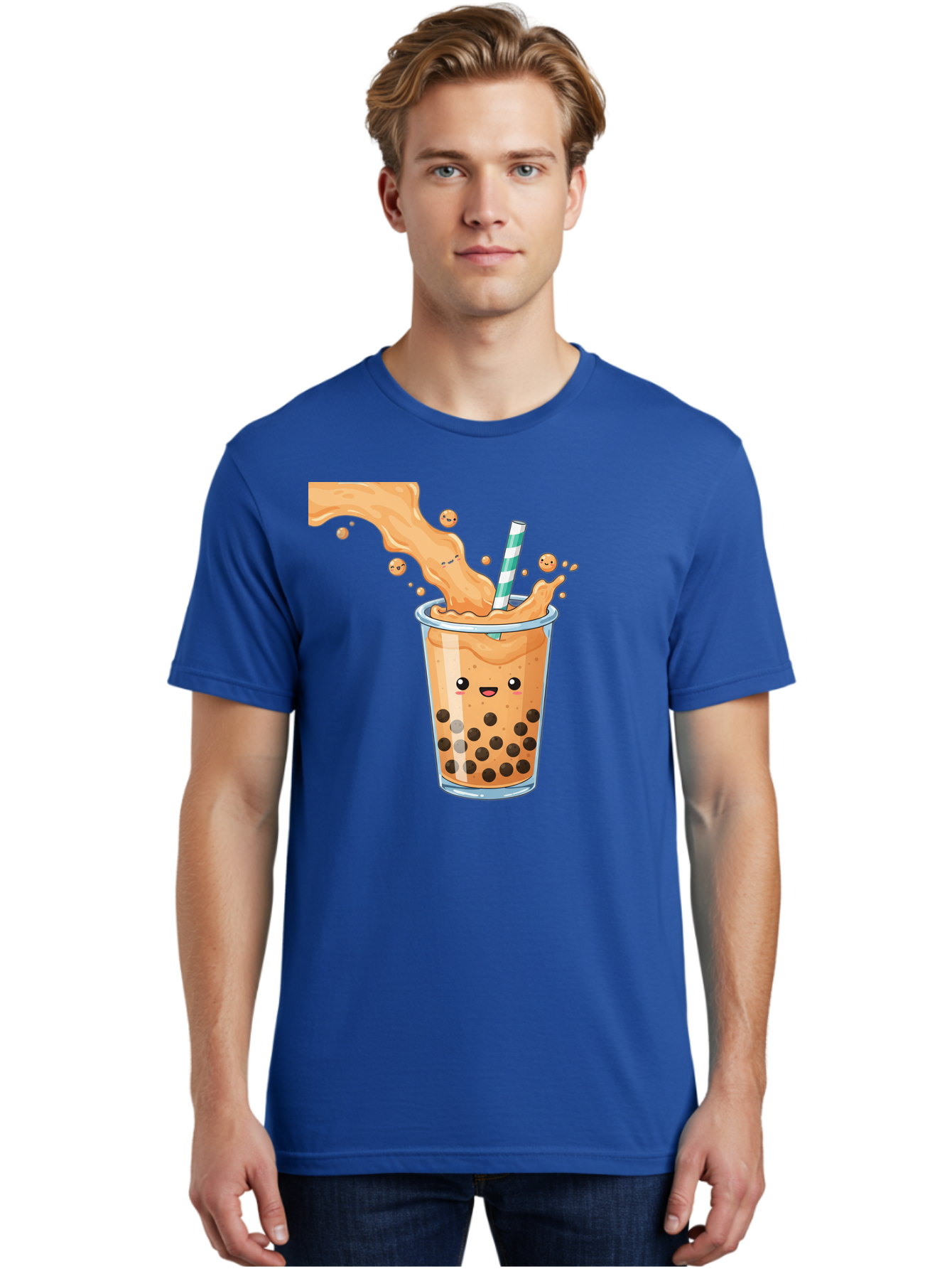 Boba-Tea-11 Men'S Graphic Tee, 100% Cotton, Comfortable Casual Summer Wear, Machine Washable, Boba Tea, Milk Tea, Bubble Tea, Tapioca Pearls, Cartoon Illustration, Refreshing Drink, Tea Time, Kawaii Culture, Fun Beverage Bac652