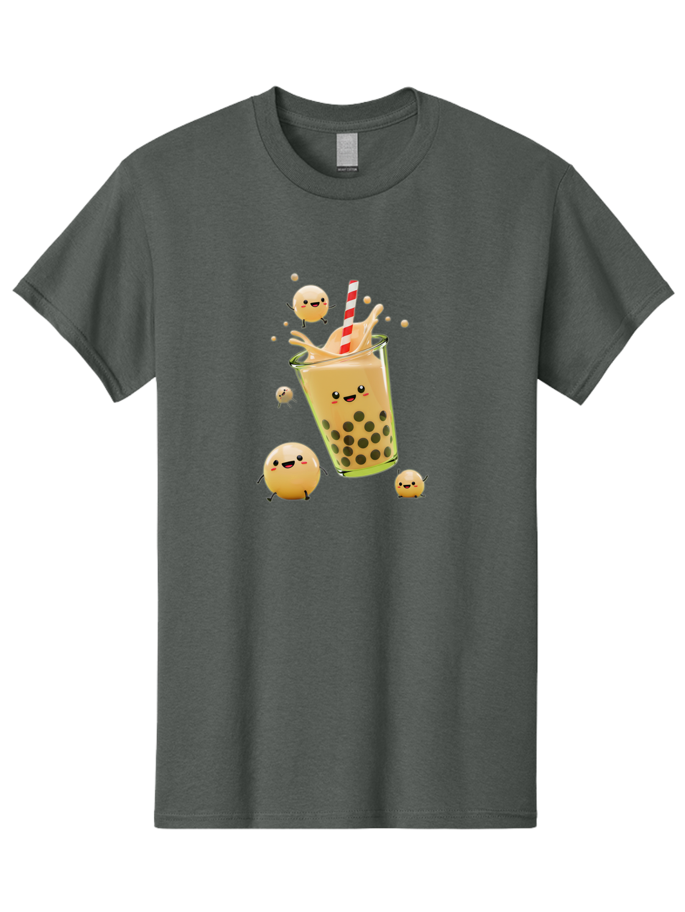 Boba-Tea-12 Men'S Graphic Tee, 100% Cotton, Comfortable Casual Summer Wear, Machine Washable, Bubble Tea Drink, Cartoon Bubbles, Smiling Faces, Fun Beverage, Playful Illustration, Boba Tea, Happy Characters, Animated Drink Bac653