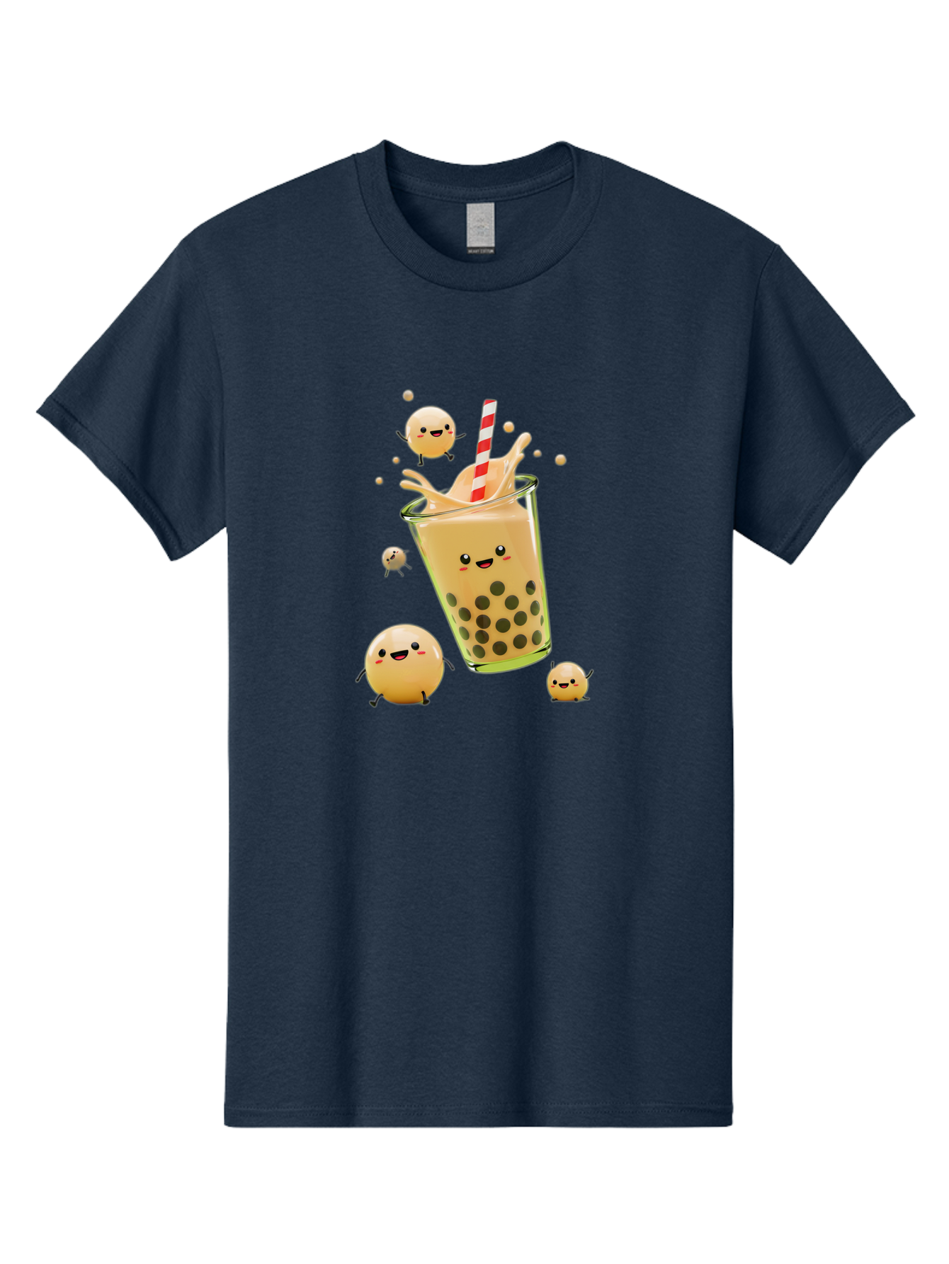 Boba-Tea-12 Men'S Graphic Tee, 100% Cotton, Comfortable Casual Summer Wear, Machine Washable, Bubble Tea Drink, Cartoon Bubbles, Smiling Faces, Fun Beverage, Playful Illustration, Boba Tea, Happy Characters, Animated Drink Bac653