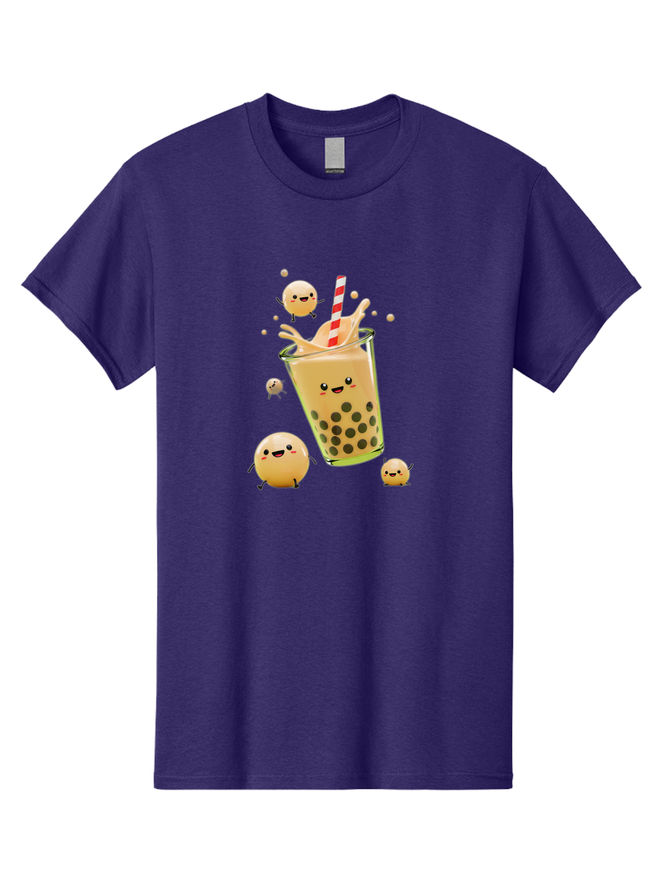 Boba-Tea-12 Men'S Graphic Tee, 100% Cotton, Comfortable Casual Summer Wear, Machine Washable, Bubble Tea Drink, Cartoon Bubbles, Smiling Faces, Fun Beverage, Playful Illustration, Boba Tea, Happy Characters, Animated Drink Bac653