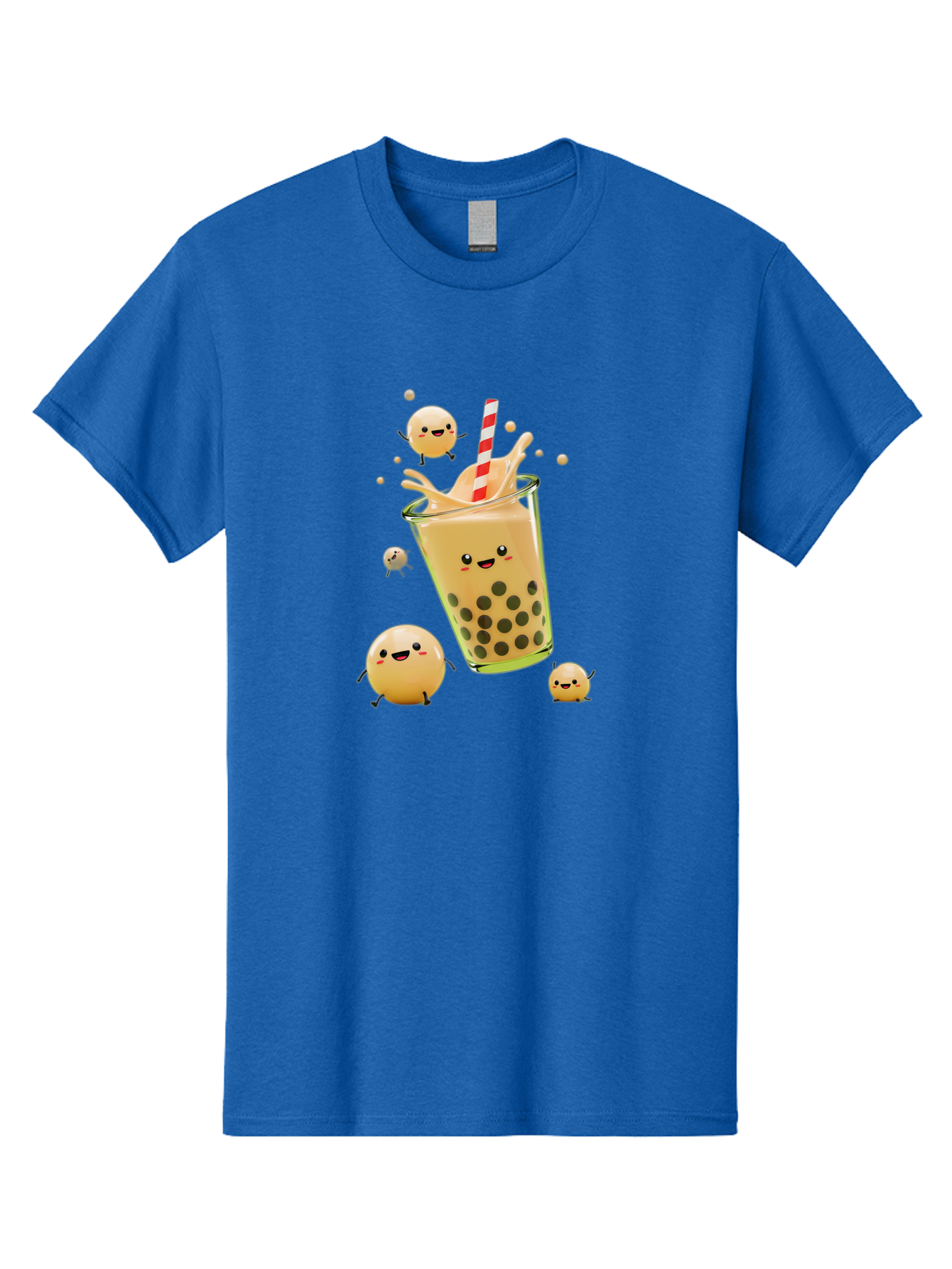 Boba-Tea-12 Men'S Graphic Tee, 100% Cotton, Comfortable Casual Summer Wear, Machine Washable, Bubble Tea Drink, Cartoon Bubbles, Smiling Faces, Fun Beverage, Playful Illustration, Boba Tea, Happy Characters, Animated Drink Bac653