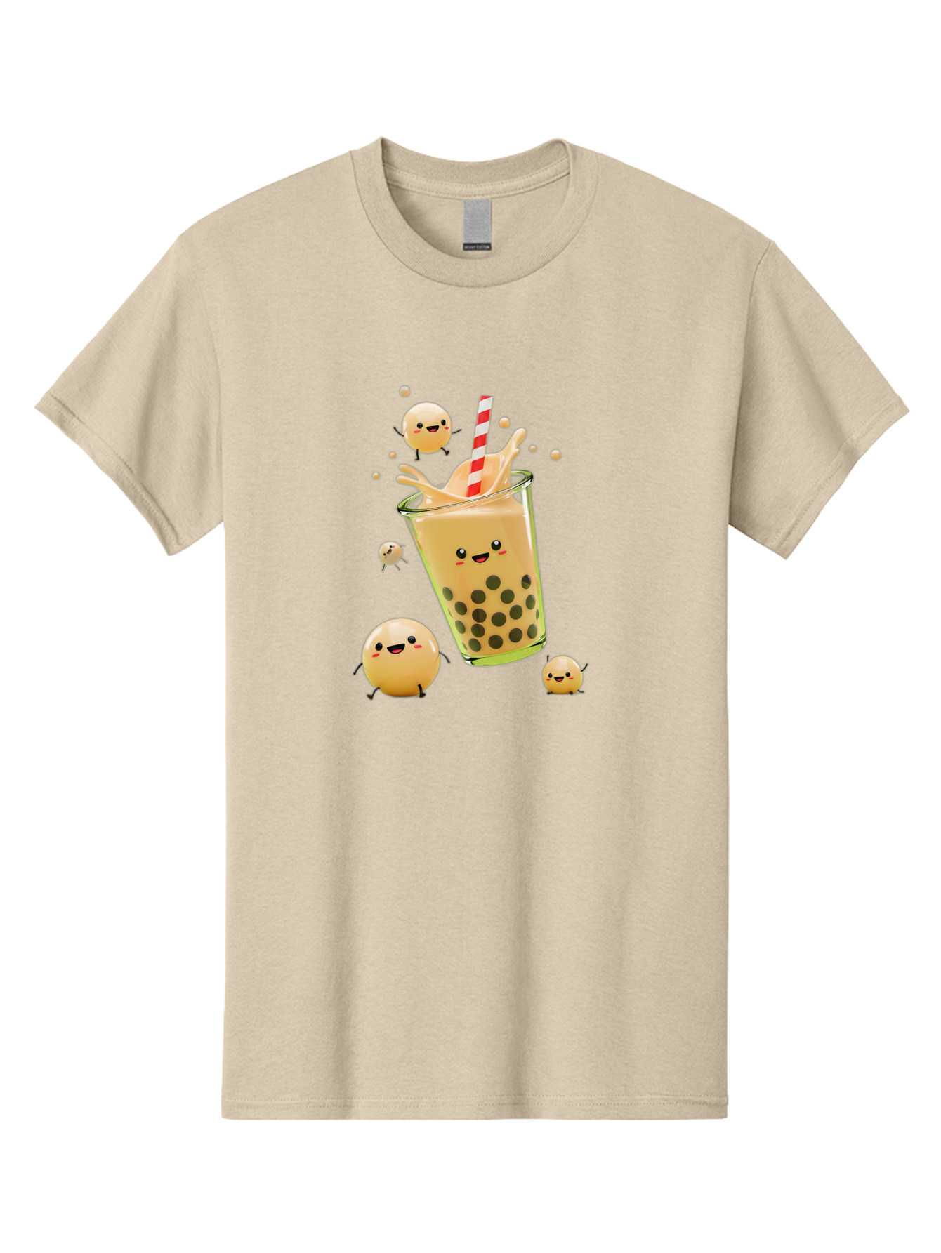 Boba-Tea-12 Men'S Graphic Tee, 100% Cotton, Comfortable Casual Summer Wear, Machine Washable, Bubble Tea Drink, Cartoon Bubbles, Smiling Faces, Fun Beverage, Playful Illustration, Boba Tea, Happy Characters, Animated Drink Bac653