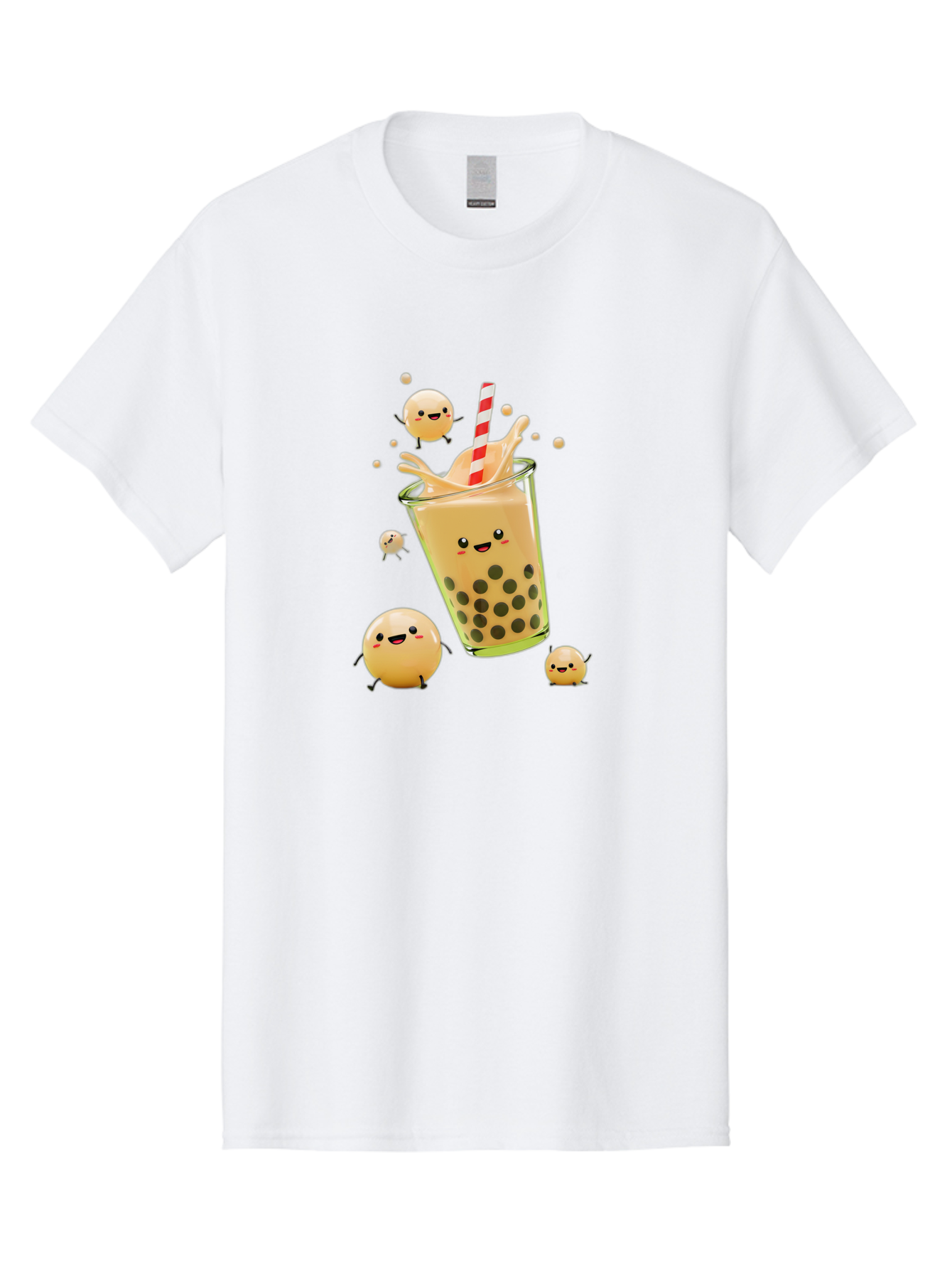 Boba-Tea-12 Men'S Graphic Tee, 100% Cotton, Comfortable Casual Summer Wear, Machine Washable, Bubble Tea Drink, Cartoon Bubbles, Smiling Faces, Fun Beverage, Playful Illustration, Boba Tea, Happy Characters, Animated Drink Bac653