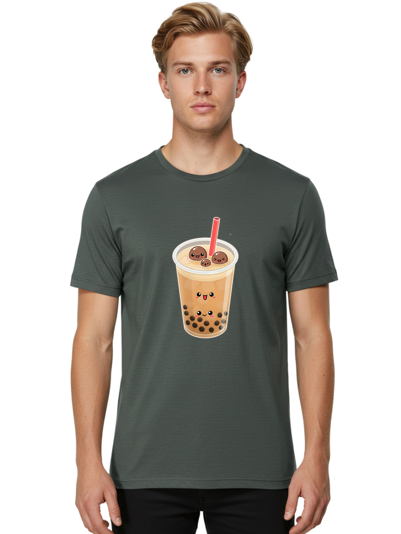 Boba-Tea-13 Men'S Graphic Tee, 100% Cotton, Comfortable Casual Summer Wear, Machine Washable, Boba Tea, Bubble Tea, Cartoon Drink, Cute Beverage, Milky Tea, Tea Time, Boba Pearls, Sweet Treat, Cartoon Style, Adorable Drink, Tasty Boba, Bac654