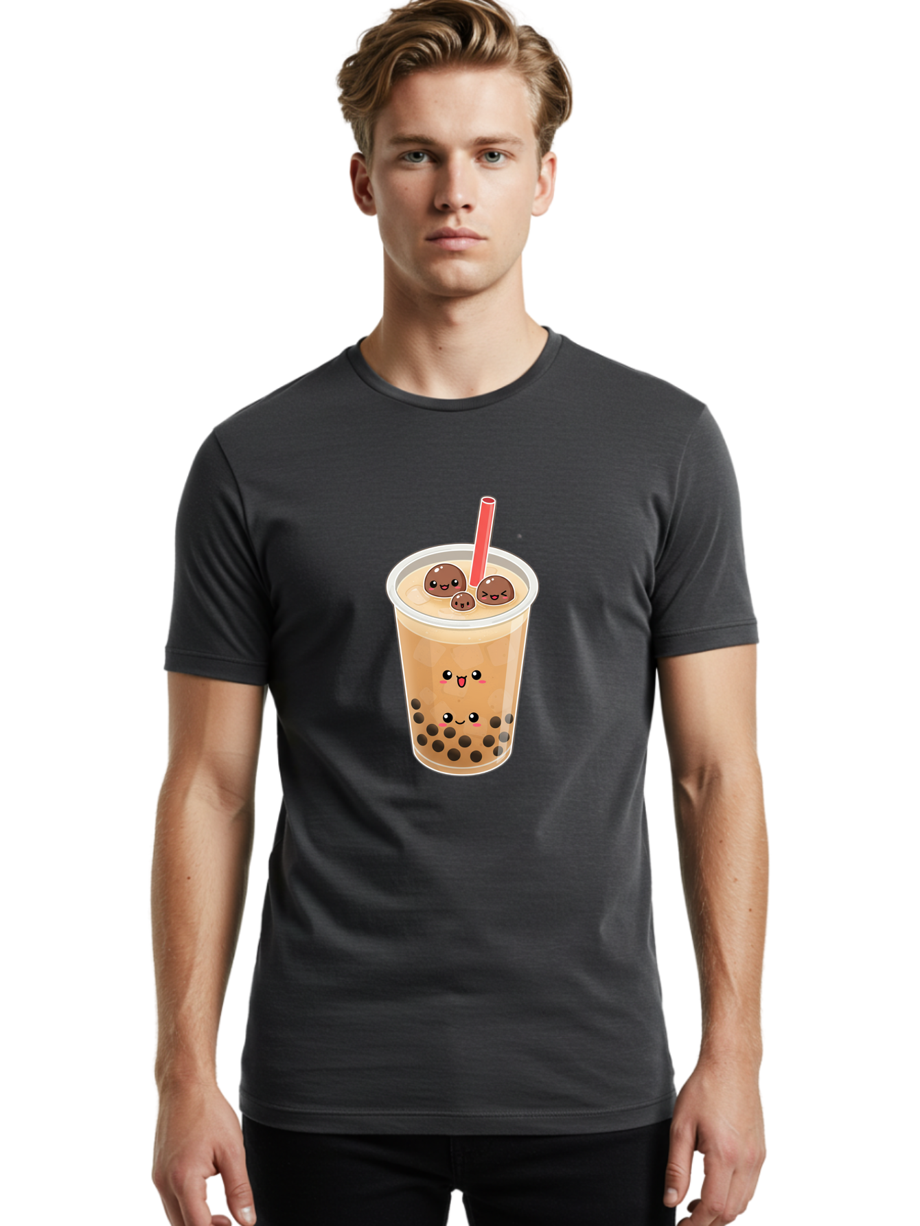 Boba-Tea-13 Men'S Graphic Tee, 100% Cotton, Comfortable Casual Summer Wear, Machine Washable, Boba Tea, Bubble Tea, Cartoon Drink, Cute Beverage, Milky Tea, Tea Time, Boba Pearls, Sweet Treat, Cartoon Style, Adorable Drink, Tasty Boba, Bac654