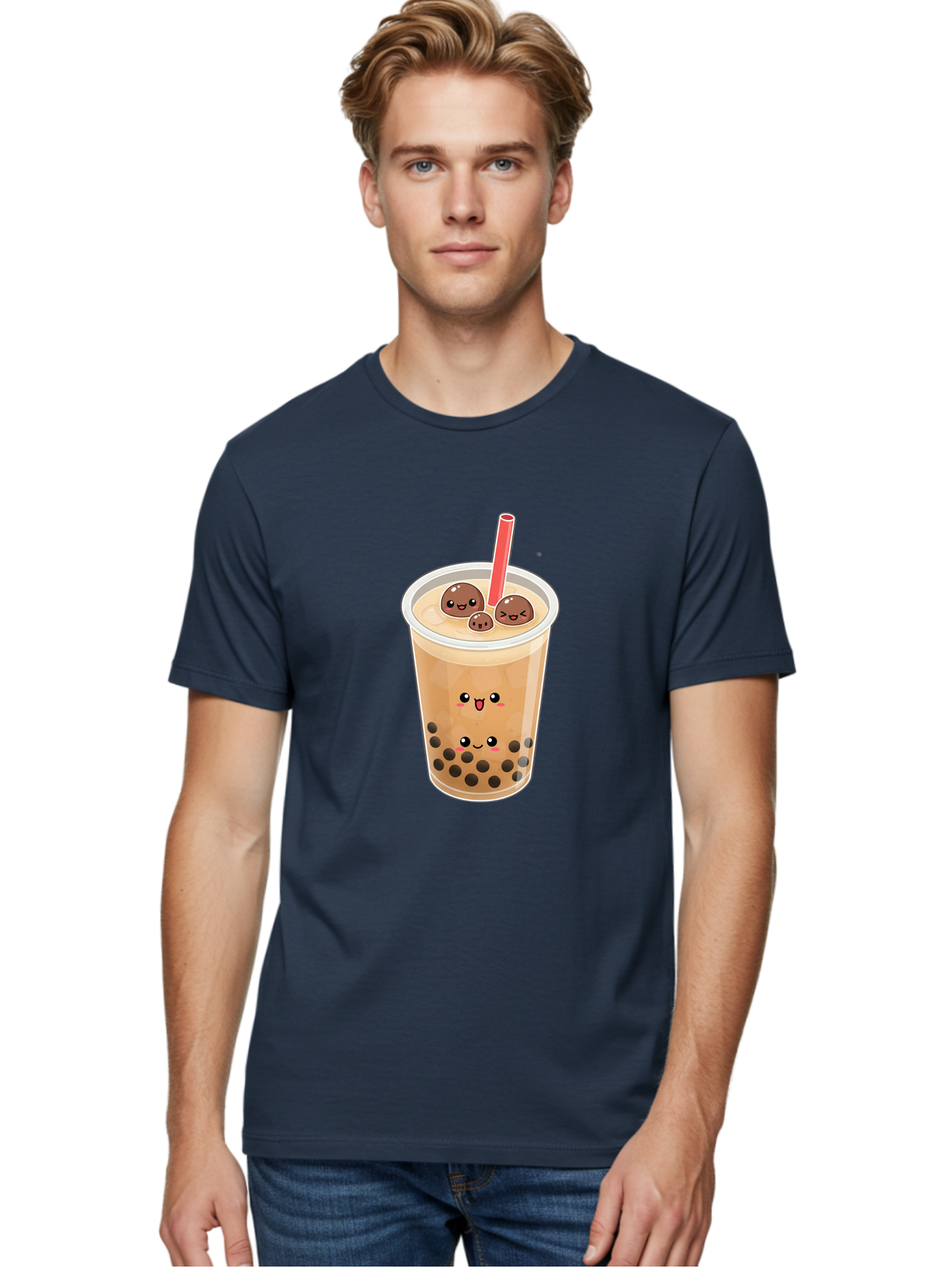 Boba-Tea-13 Men'S Graphic Tee, 100% Cotton, Comfortable Casual Summer Wear, Machine Washable, Boba Tea, Bubble Tea, Cartoon Drink, Cute Beverage, Milky Tea, Tea Time, Boba Pearls, Sweet Treat, Cartoon Style, Adorable Drink, Tasty Boba, Bac654