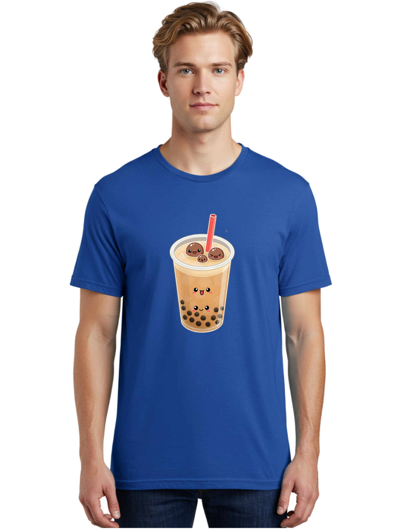 Boba-Tea-13 Men'S Graphic Tee, 100% Cotton, Comfortable Casual Summer Wear, Machine Washable, Boba Tea, Bubble Tea, Cartoon Drink, Cute Beverage, Milky Tea, Tea Time, Boba Pearls, Sweet Treat, Cartoon Style, Adorable Drink, Tasty Boba, Bac654