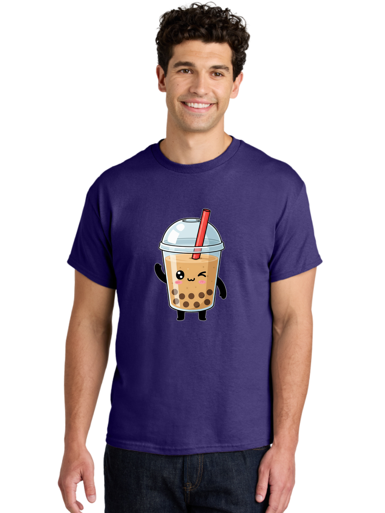 Boba-Tea-14 Men'S Graphic Tee, 100% Cotton, Comfortable Casual Summer Wear, Machine Washable, Cute Boba Tea, Kawaii Boba, Iced Tea, Bubble Tea, Boba Drink, Milk Tea, Cartoon Character, Adorable Beverage, Fun Drink Bac655