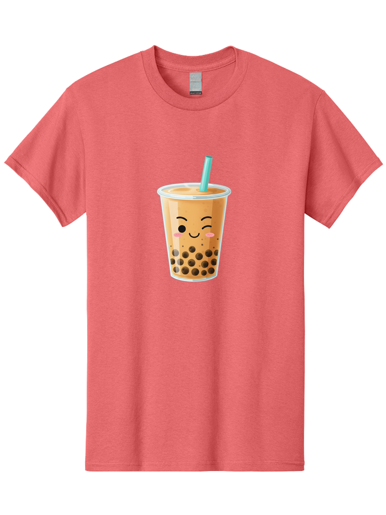 Boba-Tea-15 Men'S Graphic Tee, 100% Cotton, Comfortable Casual Summer Wear, Machine Washable, Boba Tea, Milk Tea, Bubble Tea, Kawaii Drink, Cute Straw, Plastic Cup, Black Boba, Tea Time, Winking Face, Rosy Cheeks, Black Boba Pearls, Bac656