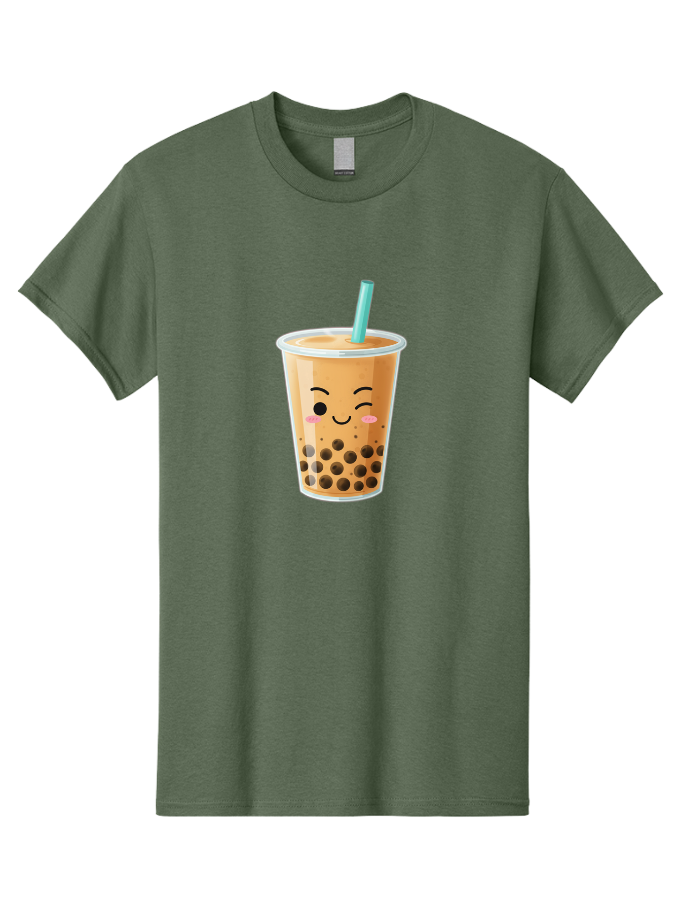 Boba-Tea-15 Men'S Graphic Tee, 100% Cotton, Comfortable Casual Summer Wear, Machine Washable, Boba Tea, Milk Tea, Bubble Tea, Kawaii Drink, Cute Straw, Plastic Cup, Black Boba, Tea Time, Winking Face, Rosy Cheeks, Black Boba Pearls, Bac656