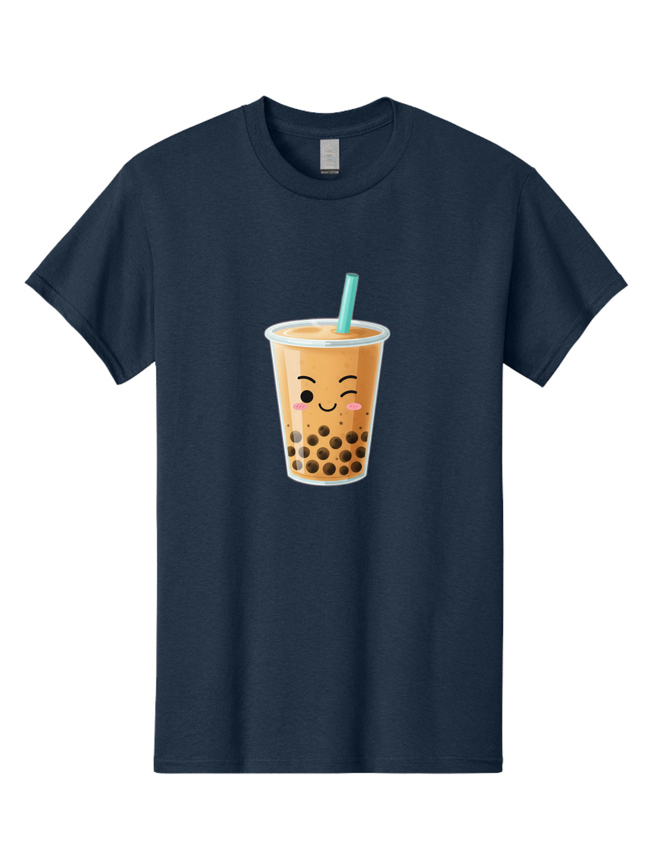 Boba-Tea-15 Men'S Graphic Tee, 100% Cotton, Comfortable Casual Summer Wear, Machine Washable, Boba Tea, Milk Tea, Bubble Tea, Kawaii Drink, Cute Straw, Plastic Cup, Black Boba, Tea Time, Winking Face, Rosy Cheeks, Black Boba Pearls, Bac656