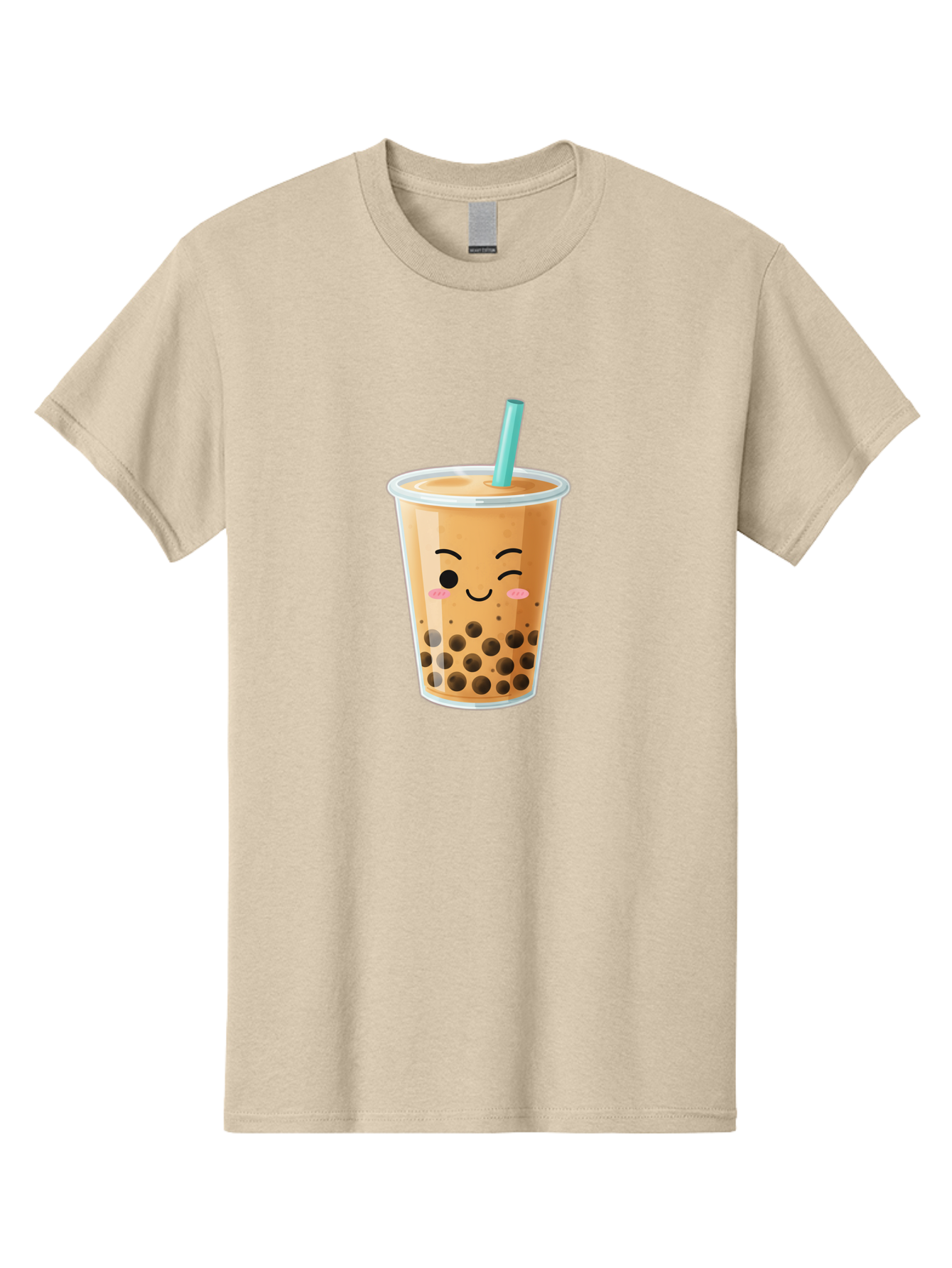 Boba-Tea-15 Men'S Graphic Tee, 100% Cotton, Comfortable Casual Summer Wear, Machine Washable, Boba Tea, Milk Tea, Bubble Tea, Kawaii Drink, Cute Straw, Plastic Cup, Black Boba, Tea Time, Winking Face, Rosy Cheeks, Black Boba Pearls, Bac656
