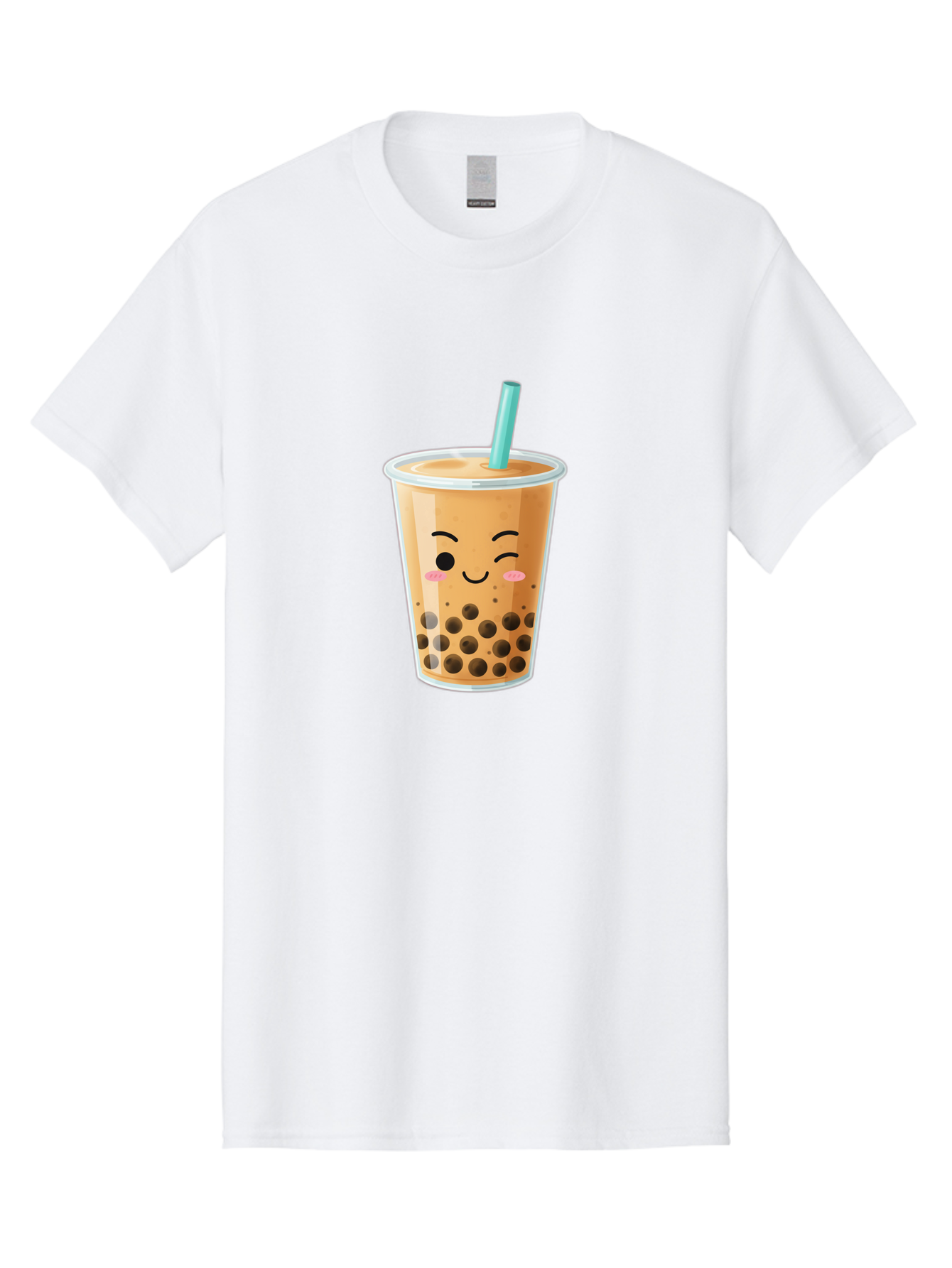 Boba-Tea-15 Men'S Graphic Tee, 100% Cotton, Comfortable Casual Summer Wear, Machine Washable, Boba Tea, Milk Tea, Bubble Tea, Kawaii Drink, Cute Straw, Plastic Cup, Black Boba, Tea Time, Winking Face, Rosy Cheeks, Black Boba Pearls, Bac656