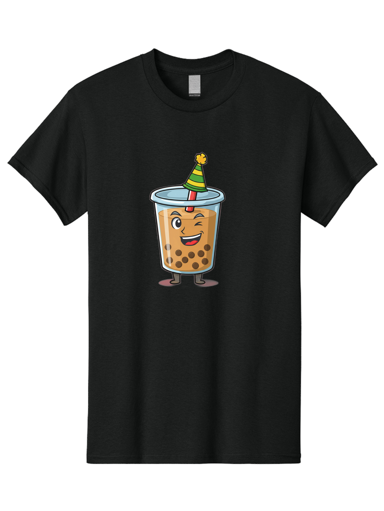 Boba-Tea-17 Men'S Graphic Tee, 100% Cotton, Comfortable Casual Summer Wear, Machine Washable, Cartoon Bubble Tea, Party Hat, Festive Boba, Smiling Drink, Fun Beverage, Animated Character, Cute Boba Tea Bac658