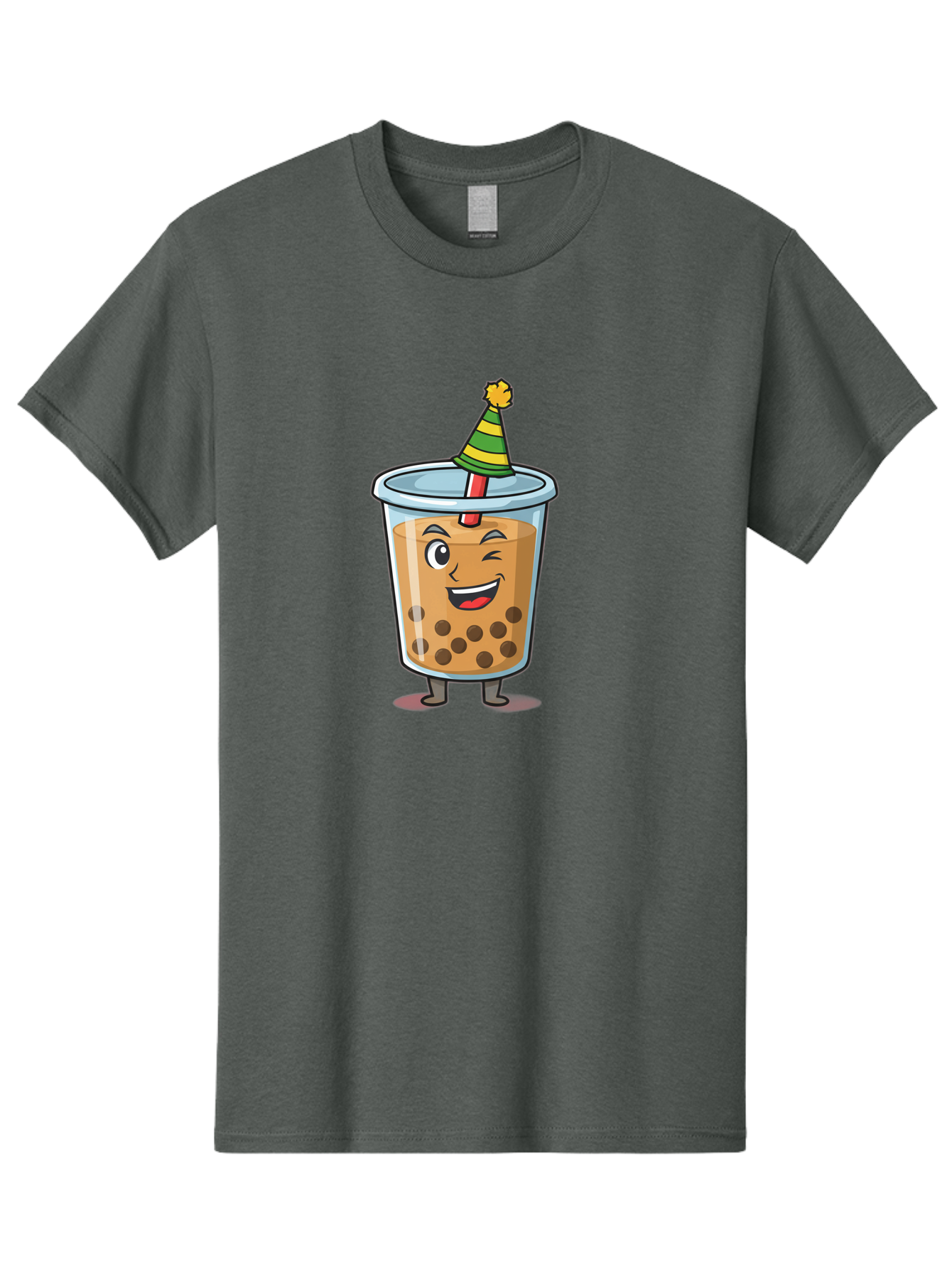 Boba-Tea-17 Men'S Graphic Tee, 100% Cotton, Comfortable Casual Summer Wear, Machine Washable, Cartoon Bubble Tea, Party Hat, Festive Boba, Smiling Drink, Fun Beverage, Animated Character, Cute Boba Tea Bac658